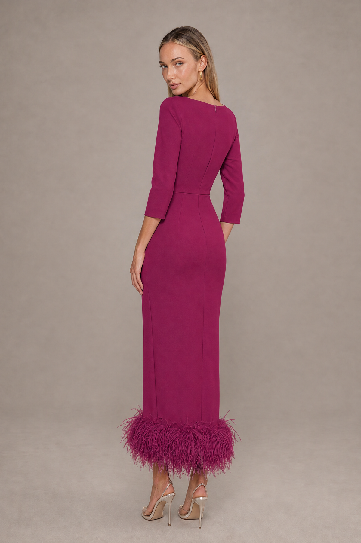 BOLODOO Fuchsia Feather-Trim Twist-Waist Midi Dress - Fuchsia - Fuchsia_2