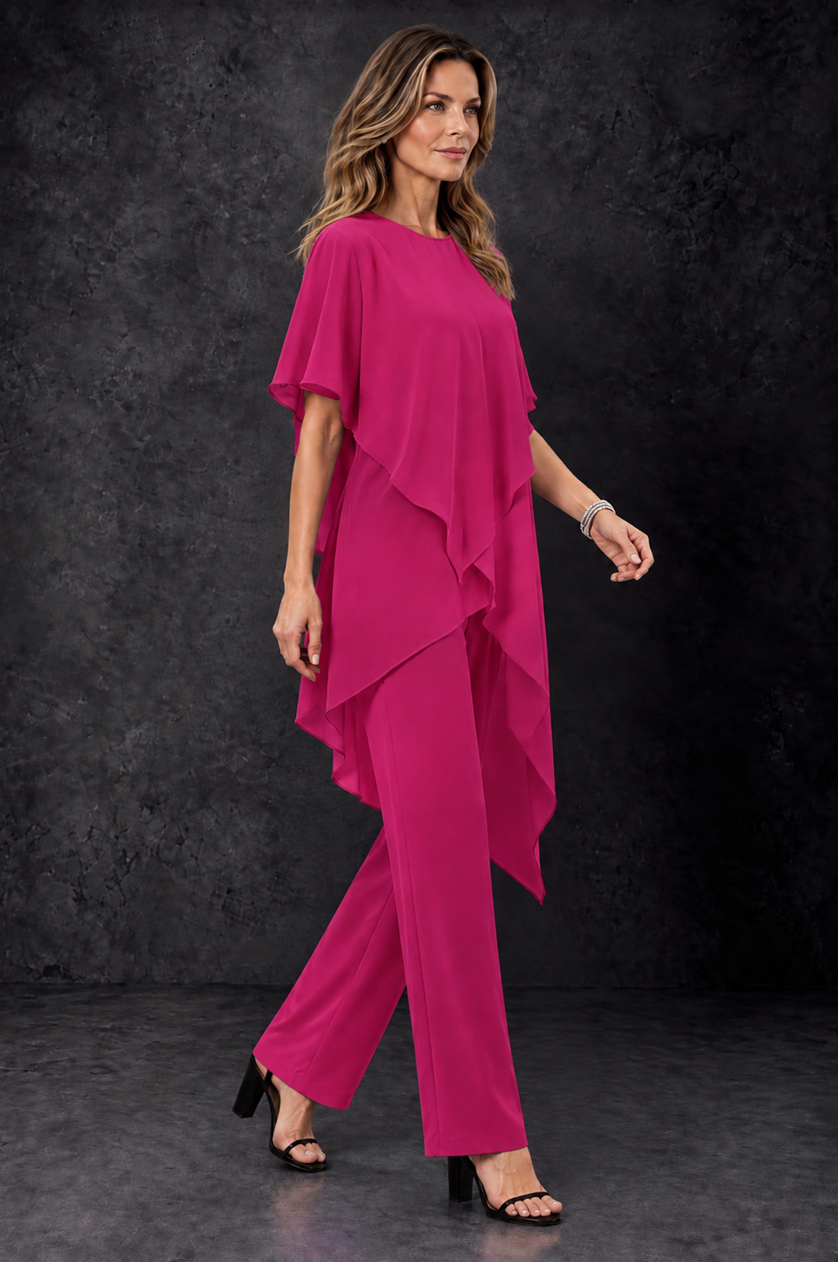 BOLODOO Fuchsia Chiffon Two Piece Mother of the Bride Pant Suit - Fuchsia - Fuchsia_2