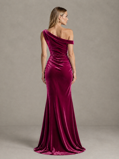 BOLODOO Fuchsia One-Shoulder Velvet Mermaid Evening Gown - Fuchsia - Fuchsia_2