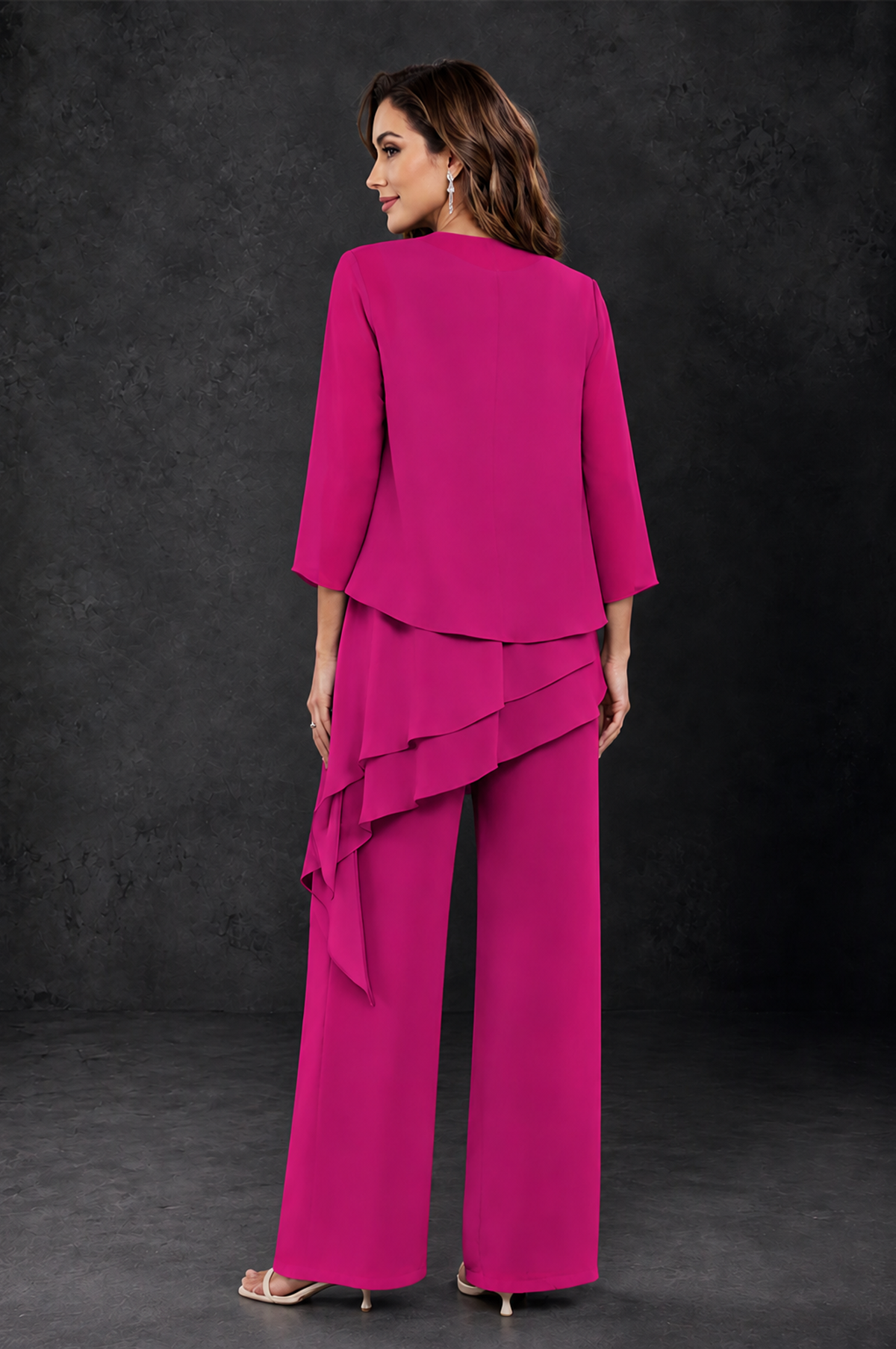 BOLODOO Fuchsia Layered Mother of the Bride Pantsuit with Jacket - Fuchsia - Fuchsia_2