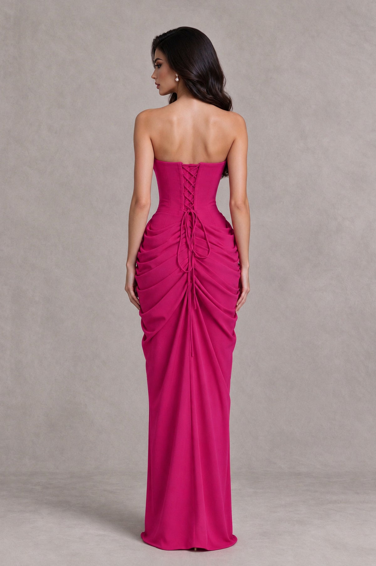 BOLODOO Fuchsia Strapless Ruched Corset Evening Gown - Fuchsia - Fuchsia_2
