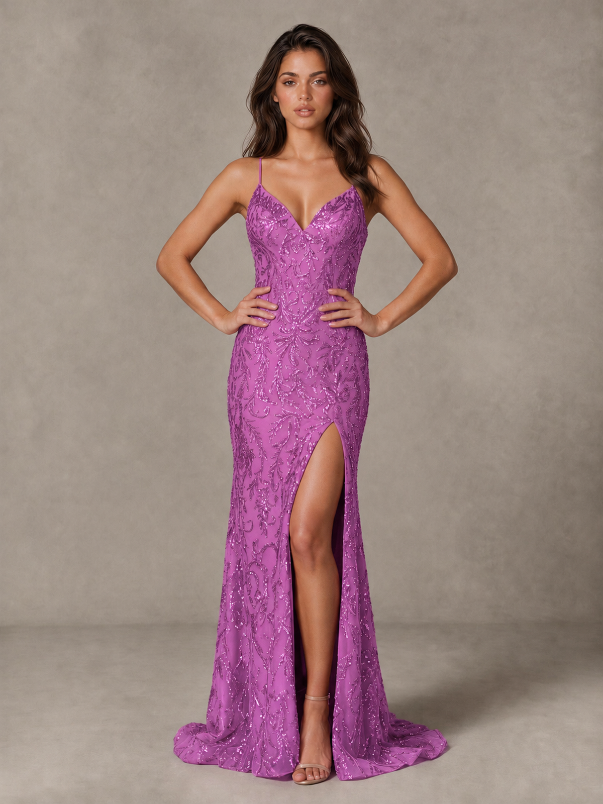 BOLODOO Fuchsia Sequin Prom Dress with Lace-Up Back and High Slit - Fuchsia - Fuchsia_3