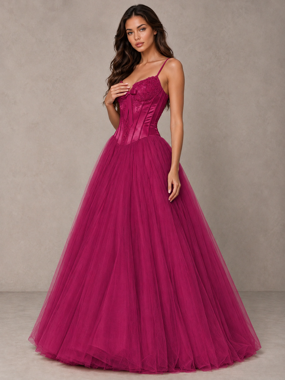 BOLODOO Fuchsia Corset Tulle Prom Dress with Spaghetti Straps - Fuchsia - Fuchsia_3