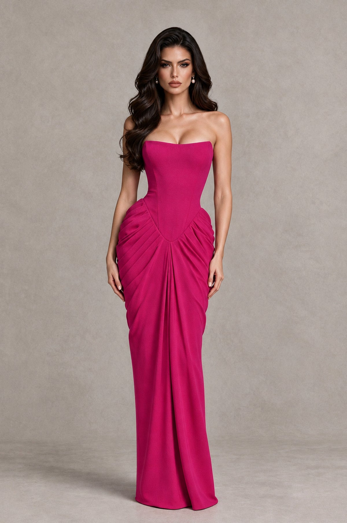 BOLODOO Fuchsia Strapless Ruched Corset Evening Gown - Fuchsia - Fuchsia_3
