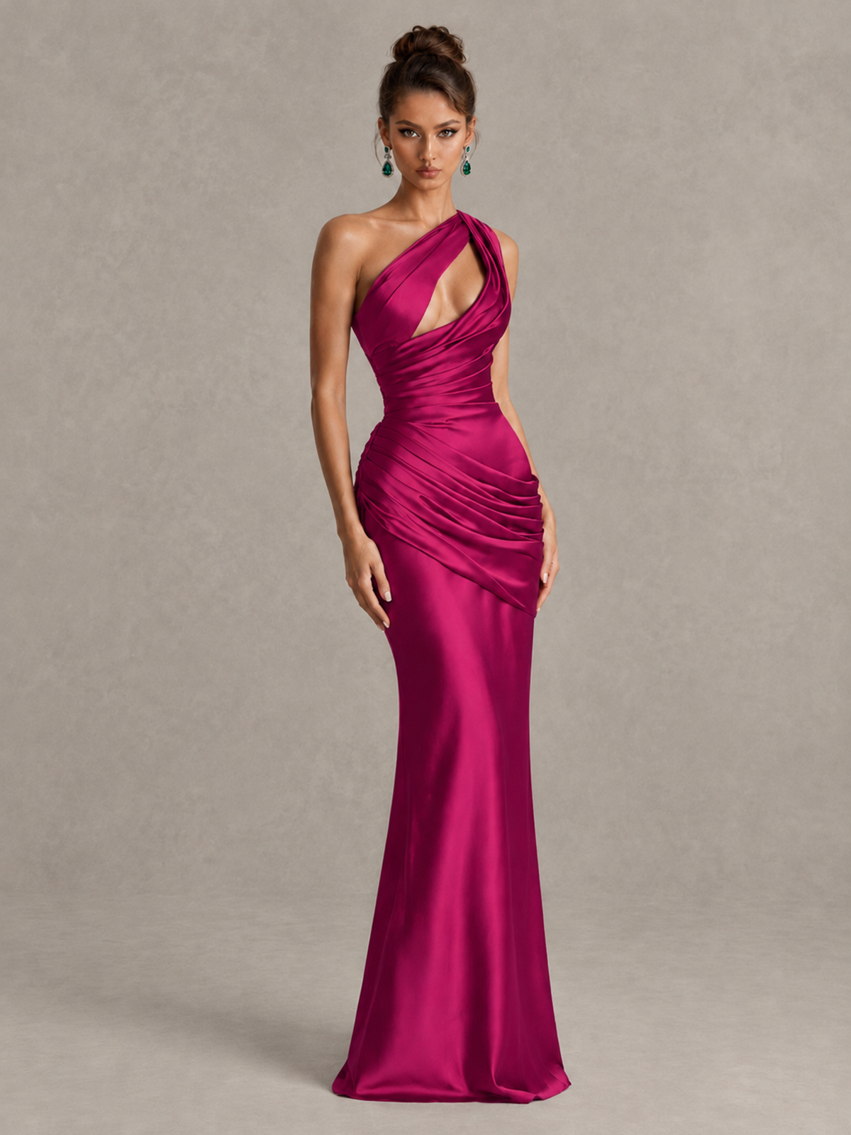 BOLODOO Fuchsia One-Shoulder Cutout Satin Mermaid Prom Dress - Fuchsia - Fuchsia_3