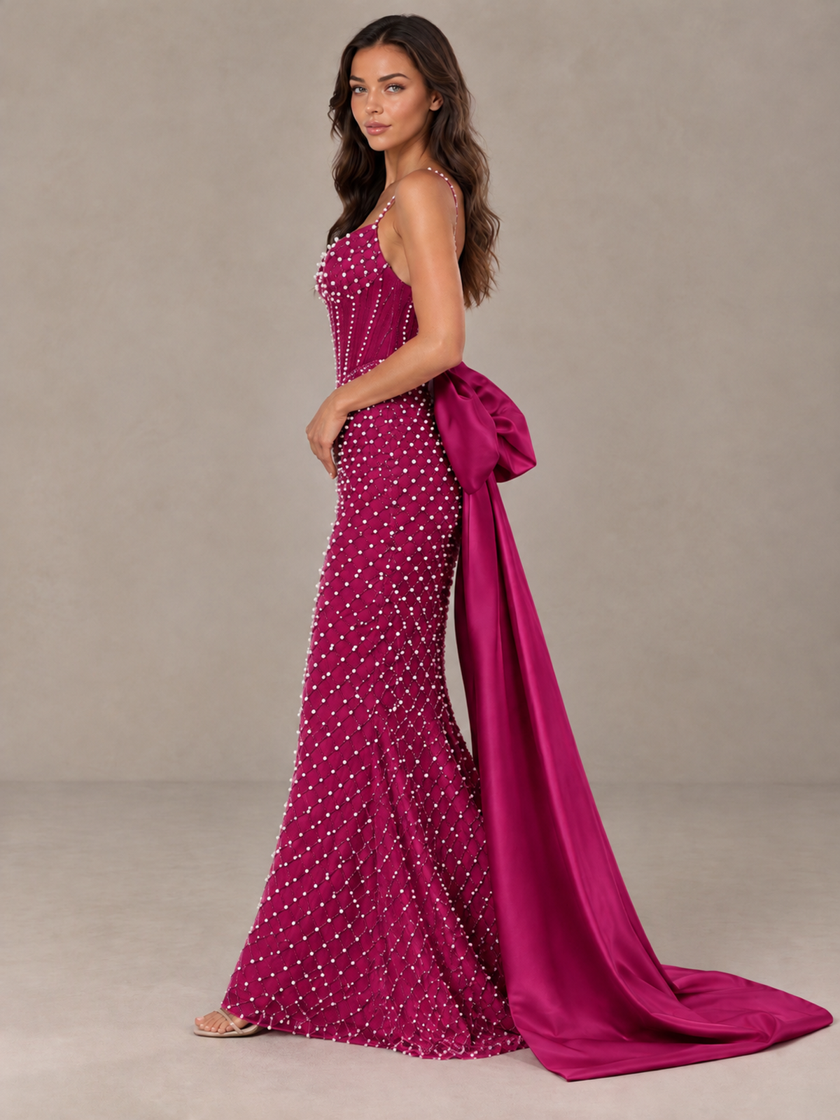 BOLODOO Fuchsia Beaded Corset Prom Dress with Bow Train - Fuchsia - Fuchsia_3