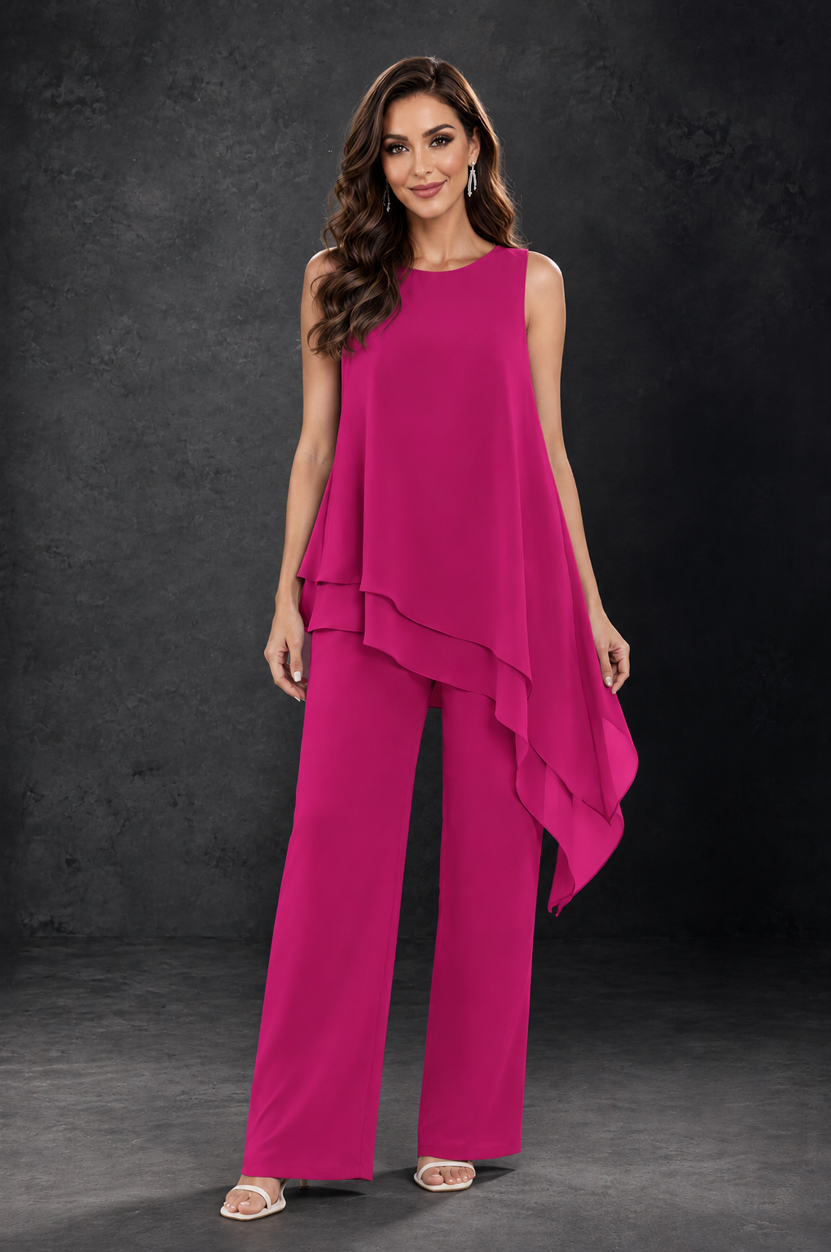 BOLODOO Fuchsia Layered Mother of the Bride Pantsuit with Jacket - Fuchsia - Fuchsia_3