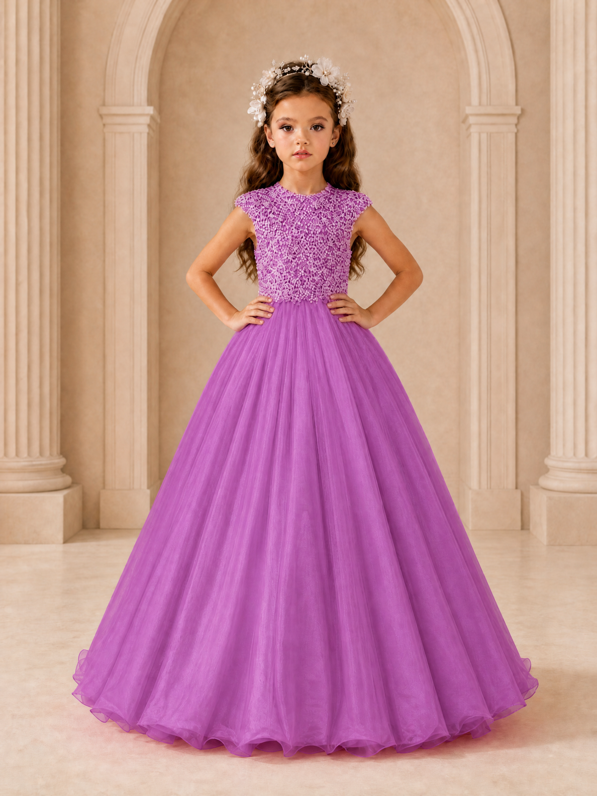 BOLODOO Fuchsia Sequin Tulle Flower Girl Dress with Cap Sleeves - Fuchsia - Fuchsia_3