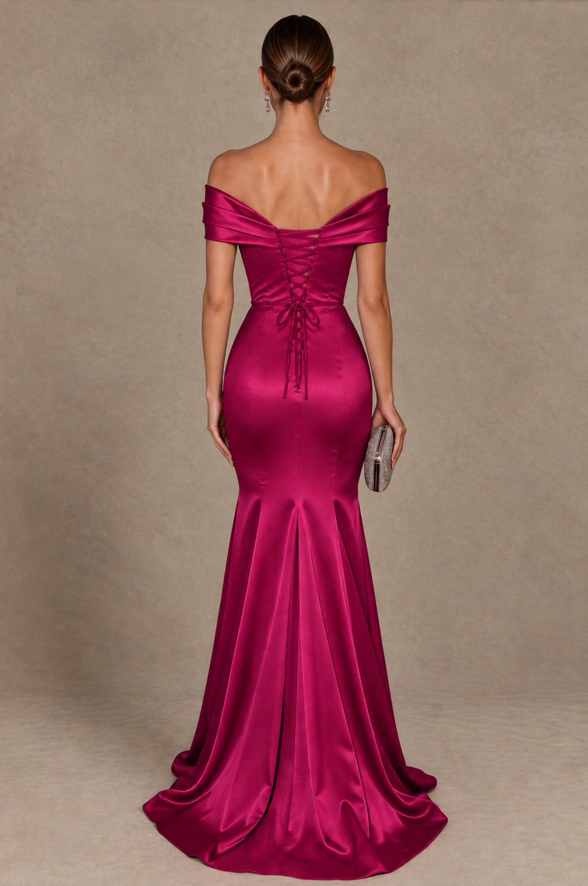 BOLODOO Fuchsia Off-the-Shoulder Ruched Satin Mermaid Evening Dress - Fuchsia - Fuchsia_3