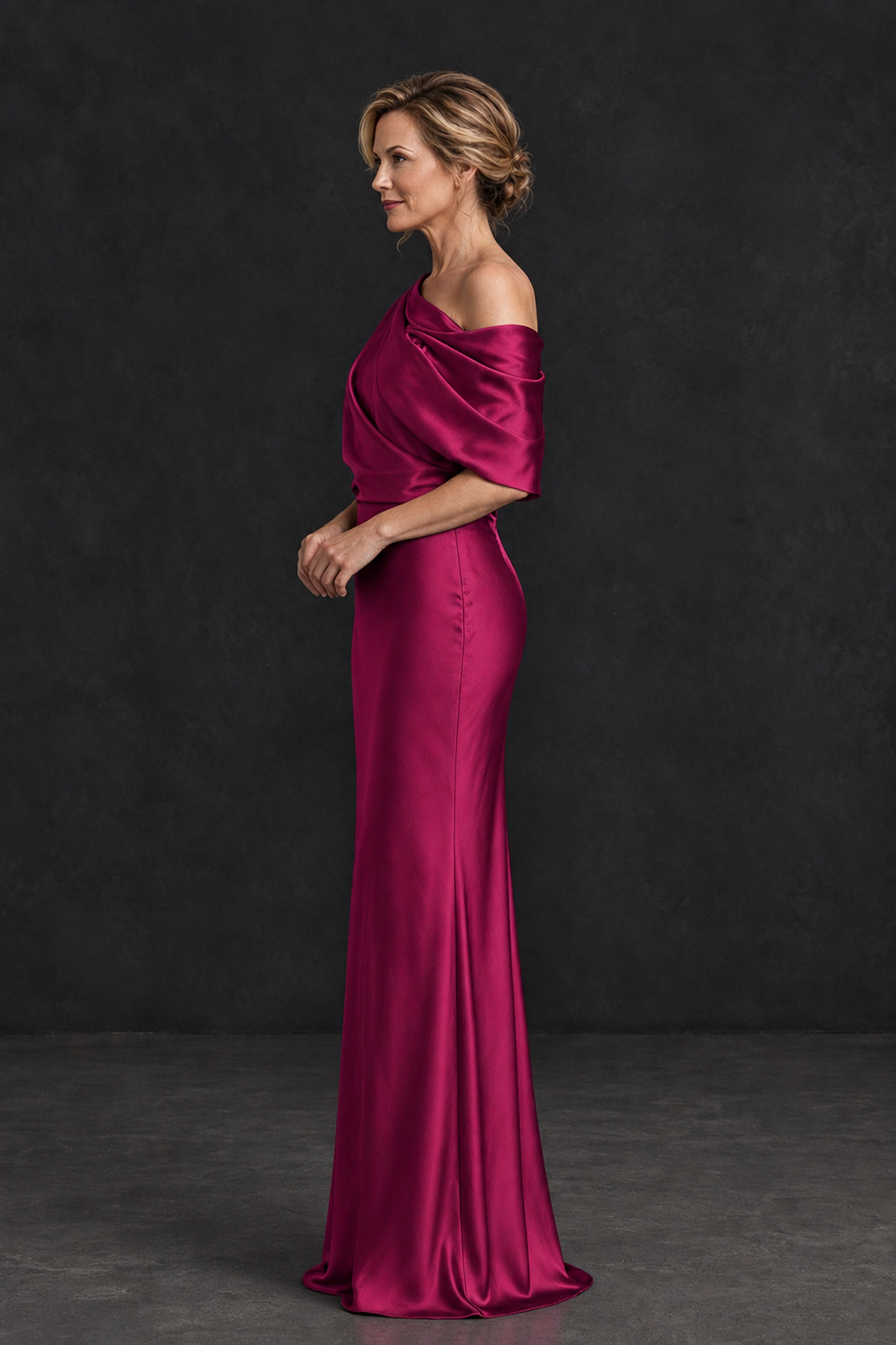 BOLODOO Fuchsia Satin Asymmetric Mother of the Bride Dress - Fuchsia - Fuchsia_3