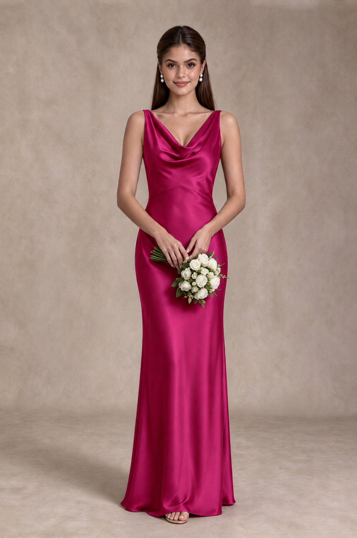 BOLODOO Fuchsia Cowl Neck Open Back Satin Bridesmaid Dress - Fuchsia - Fuchsia_3