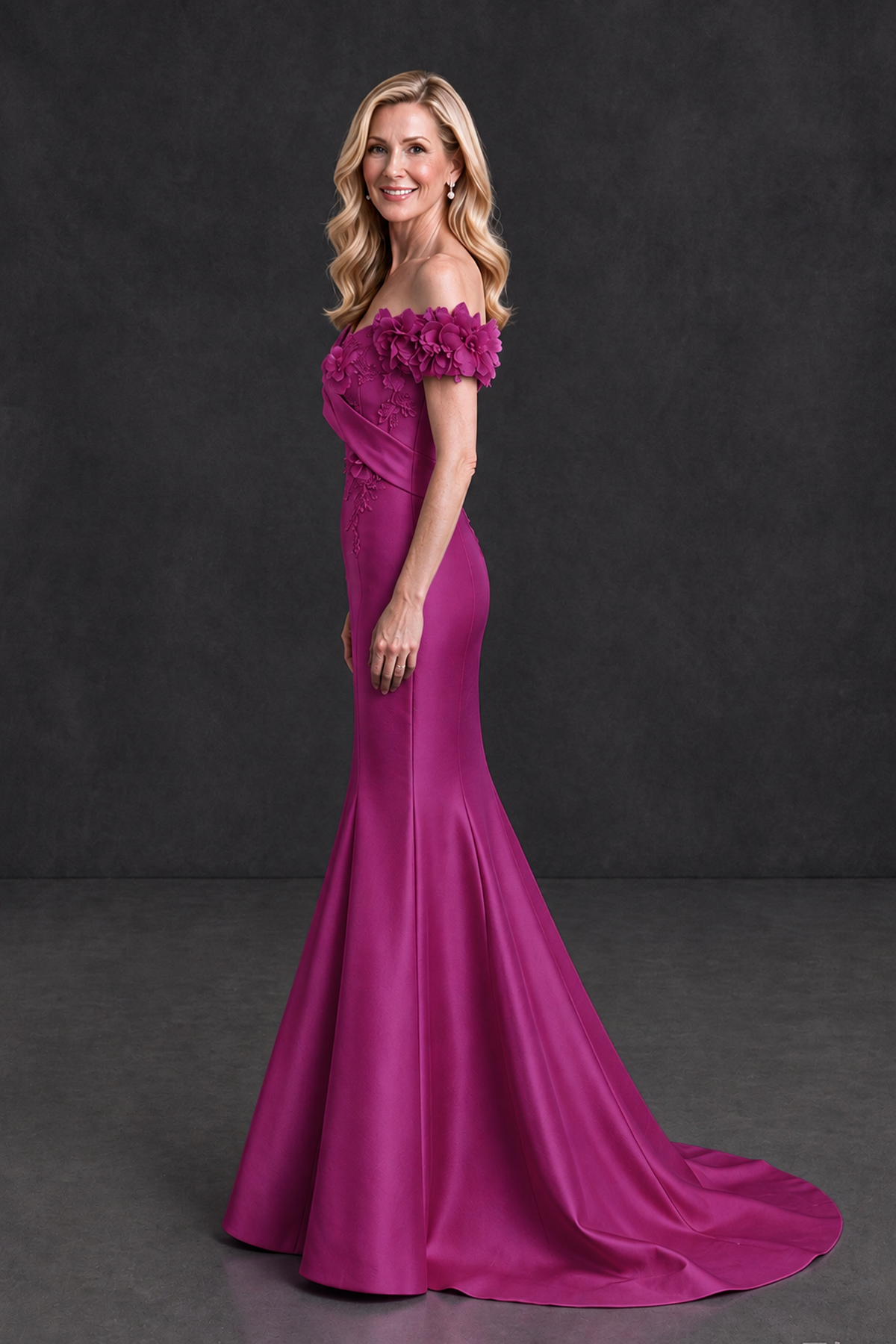 BOLODOO Fuchsia Off-Shoulder Floral Mermaid Mother of the Bride Dress - Fuchsia - Fuchsia_3