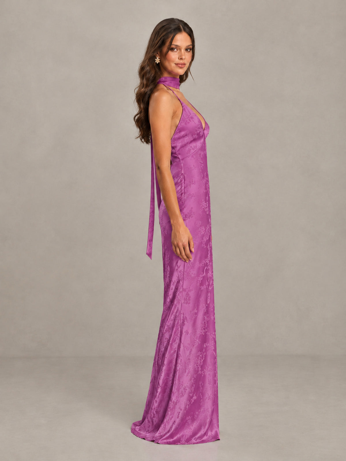 BOLODOO Fuchsia Floral Satin Open-Back Bridesmaid Dress - Fuchsia - Fuchsia_3