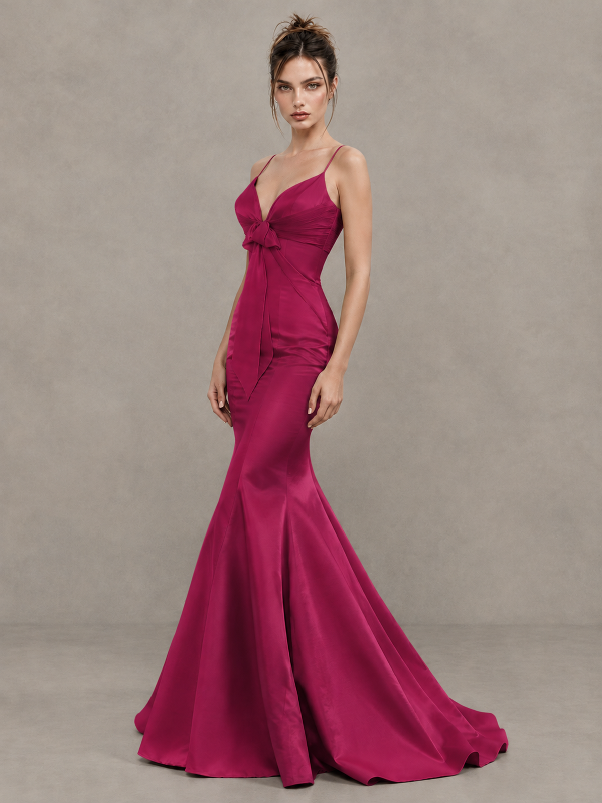 BOLODOO Fuchsia Satin-Look Mermaid Prom Dress with Bow - Fuchsia - Fuchsia_3
