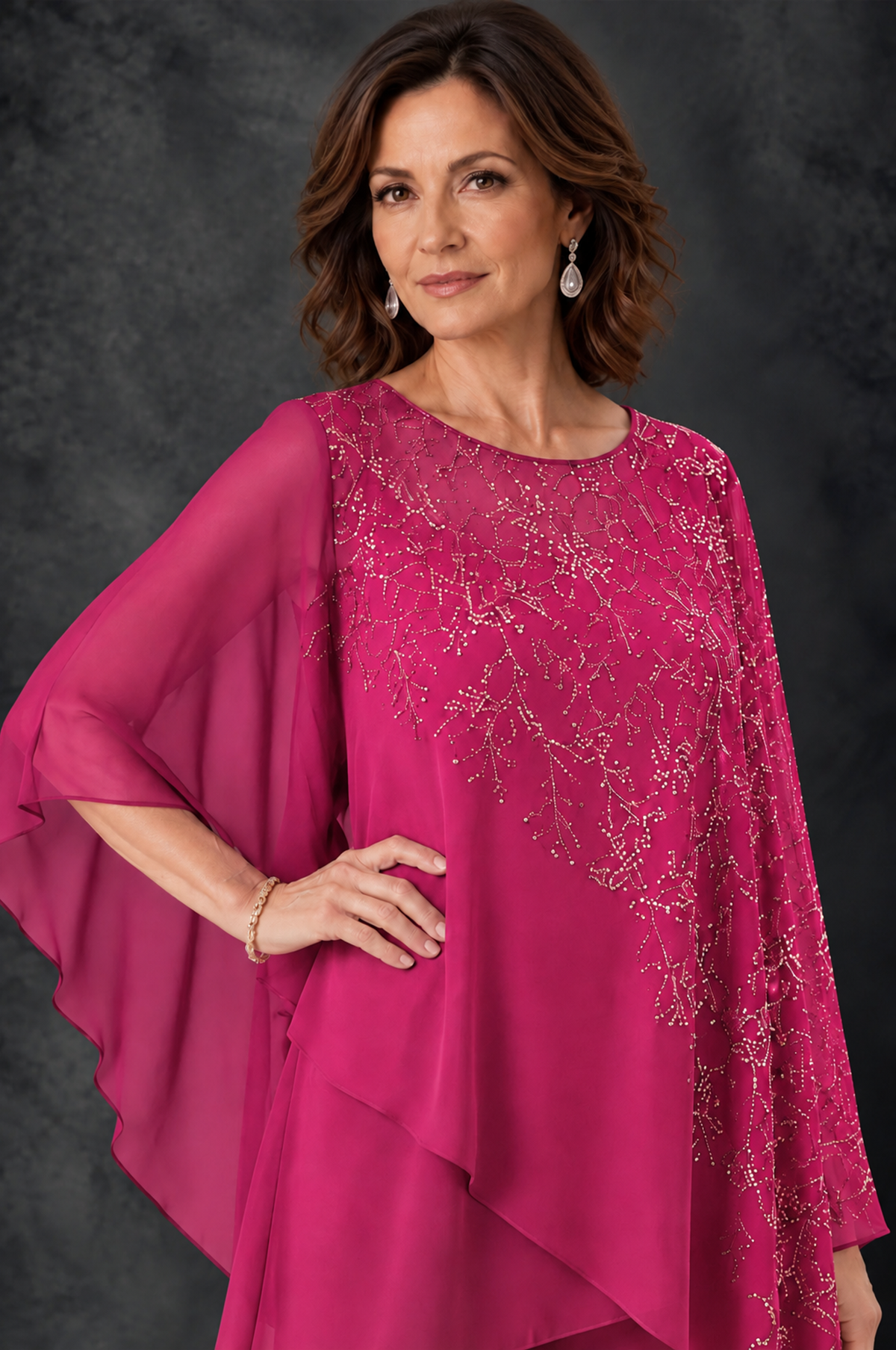 BOLODOO Fuchsia Embellished Cape Pant Suit for Mother of the Bride - Fuchsia - Fuchsia_3