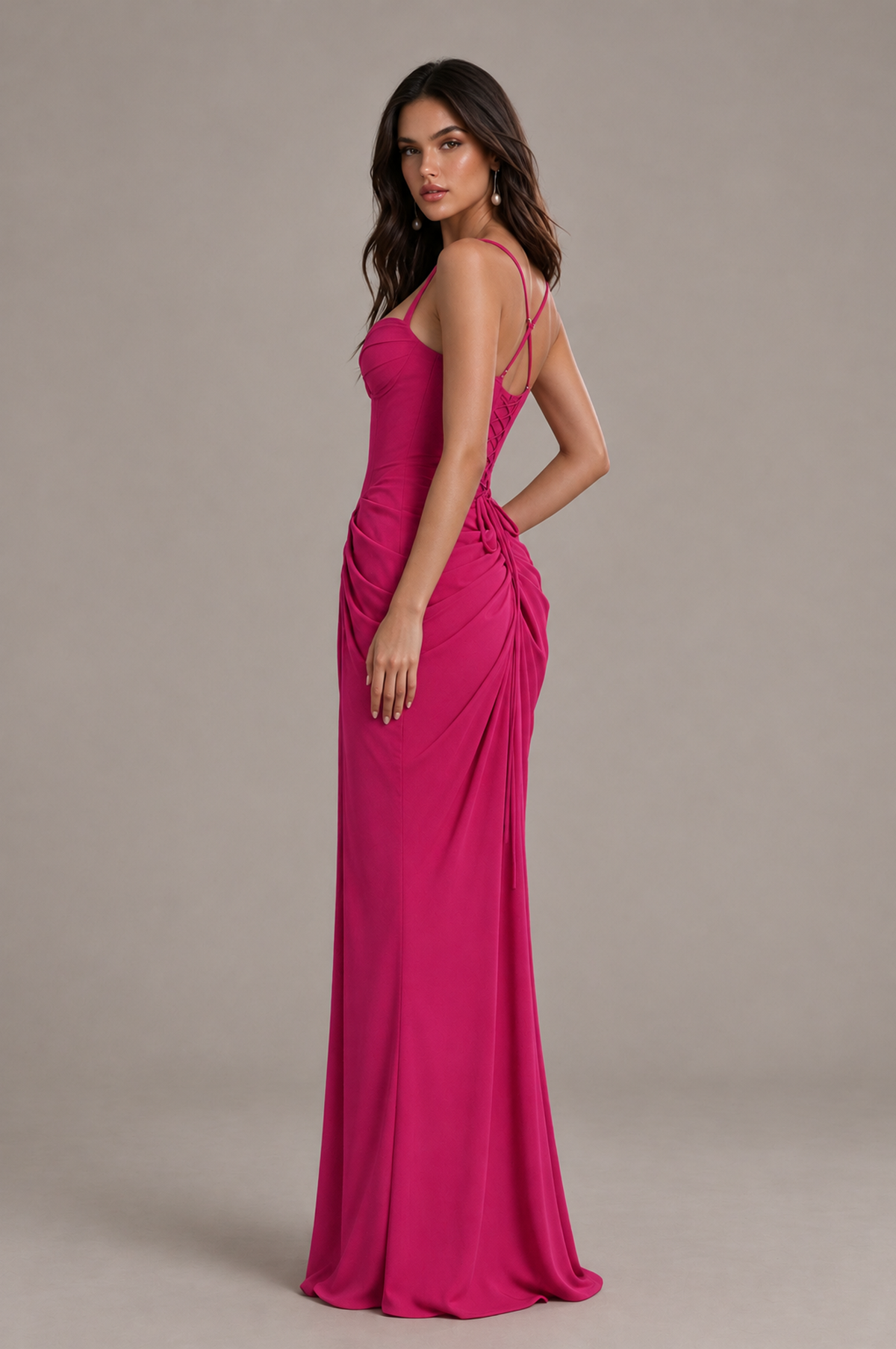 BOLODOO Fuchsia Sweetheart Ruched Lace-Up Back Evening Gown - Fuchsia - Fuchsia_3