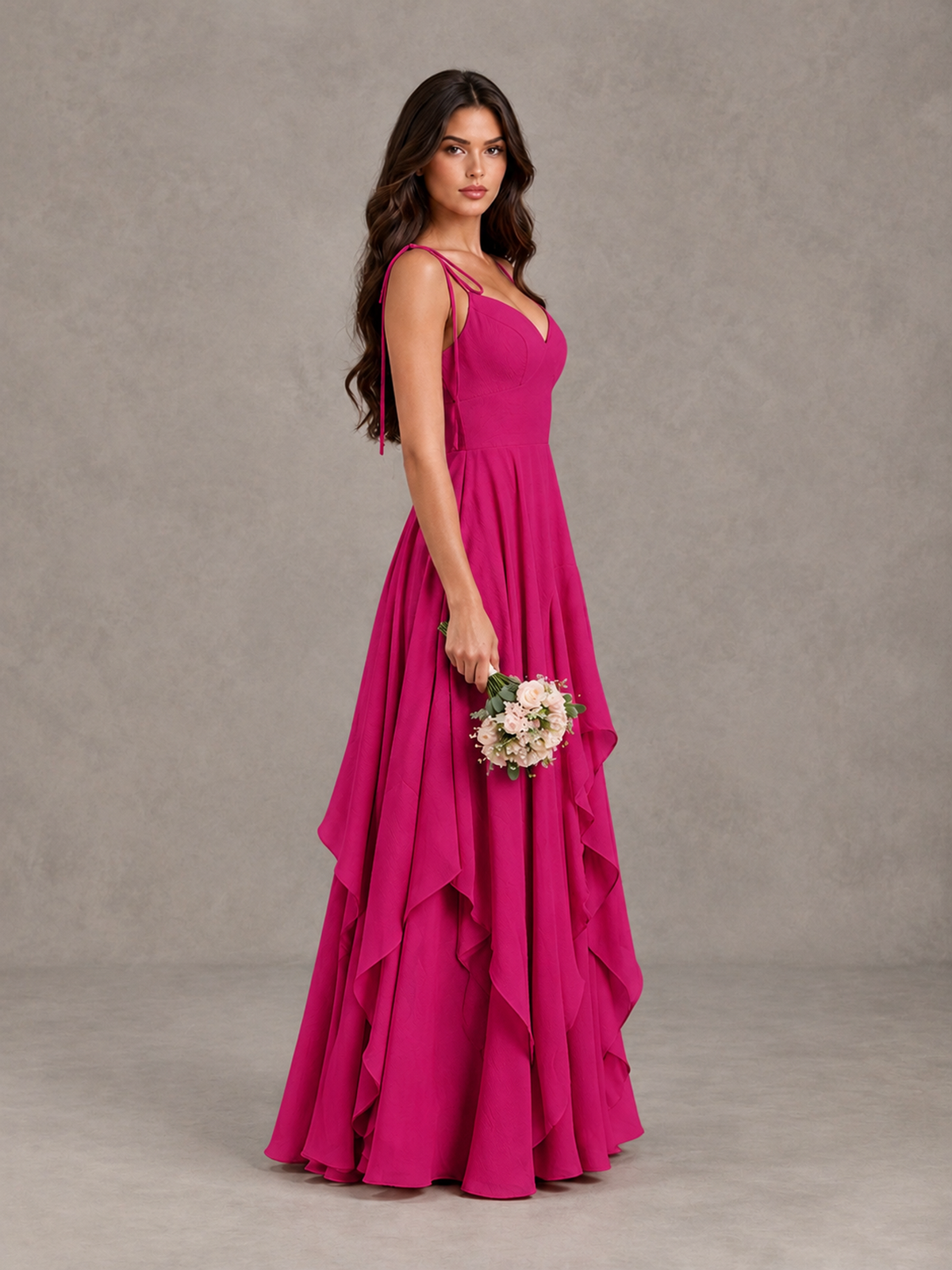 BOLODOO Fuchsia Tie-Strap Ruffle A-Line Bridesmaid Dress - Fuchsia - Fuchsia_3