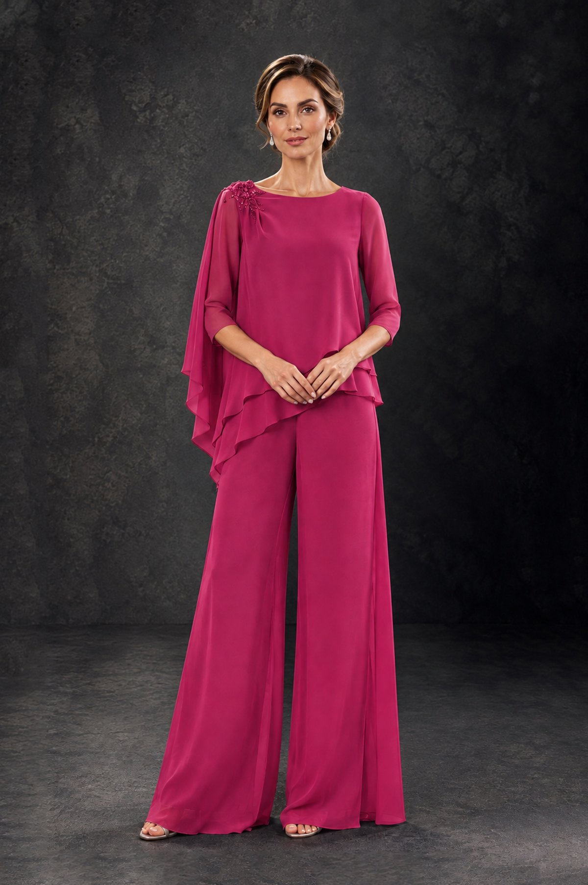 BOLODOO Fuchsia Layered Wide-Leg Mother of the Bride Pant Suit - Fuchsia - Fuchsia_3