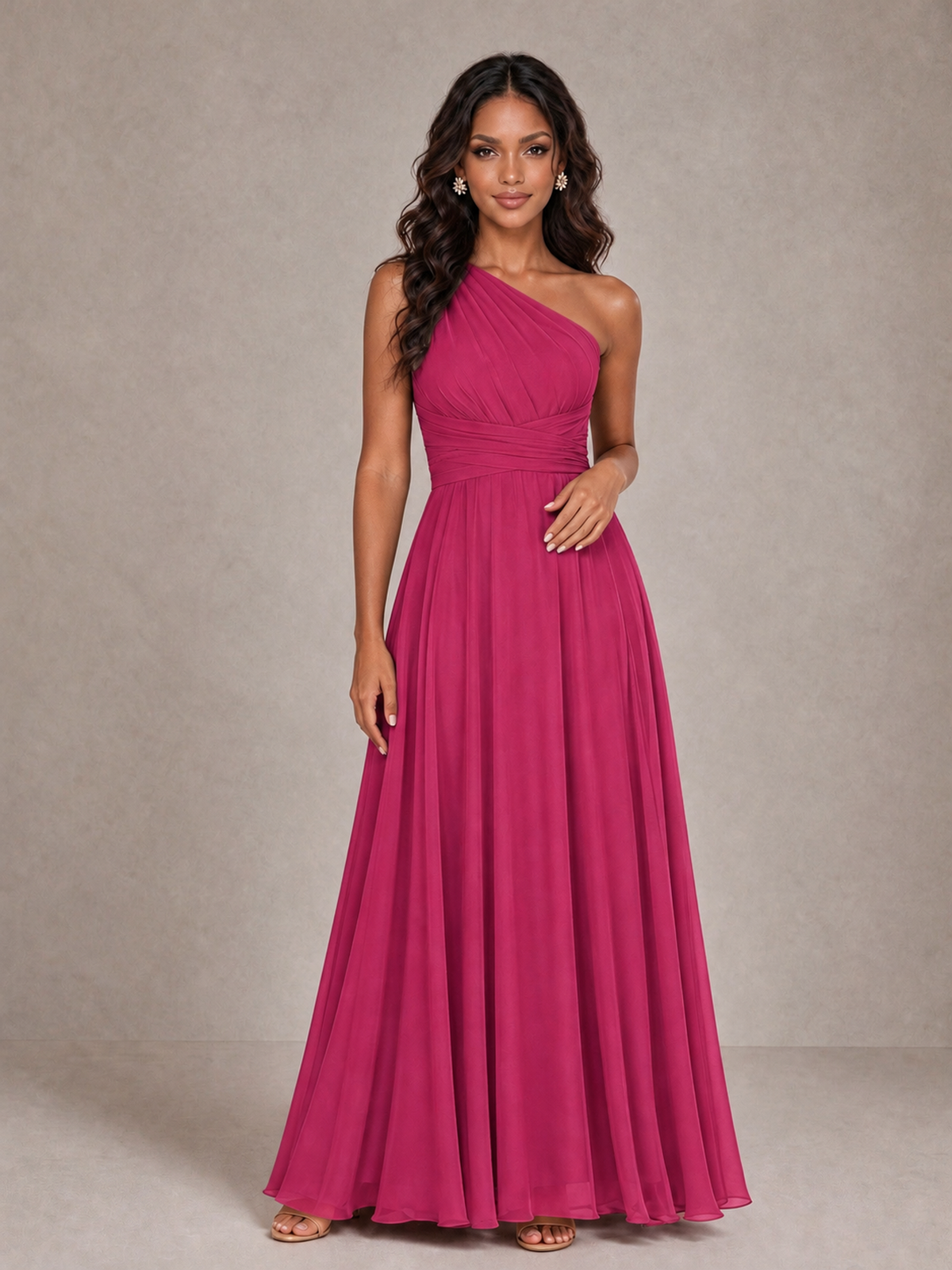BOLODOO Fuchsia One-Shoulder A-Line Bridesmaid Dress - Fuchsia - Fuchsia_3