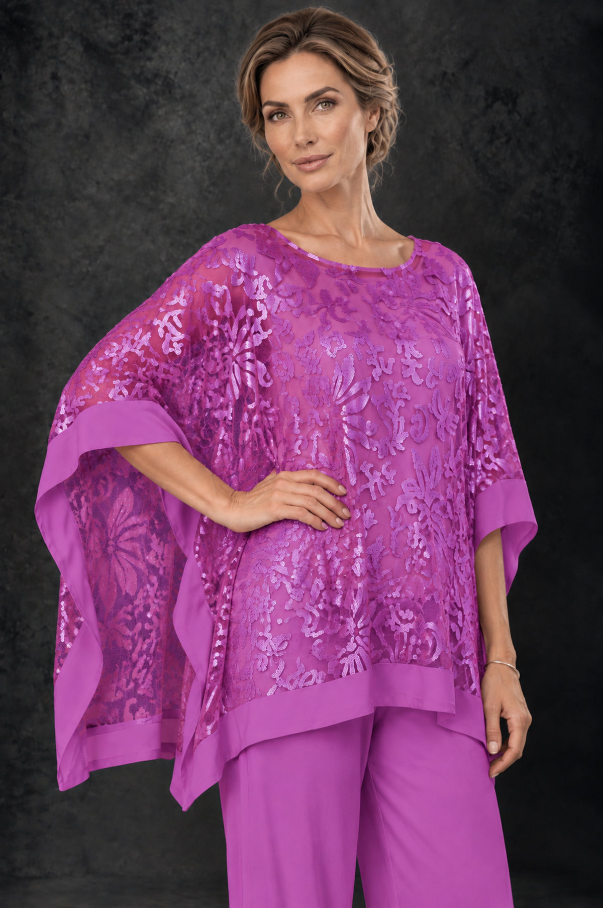 BOLODOO Fuchsia Floral Cape Mother of the Bride Pant Suit - Fuchsia - Fuchsia_3