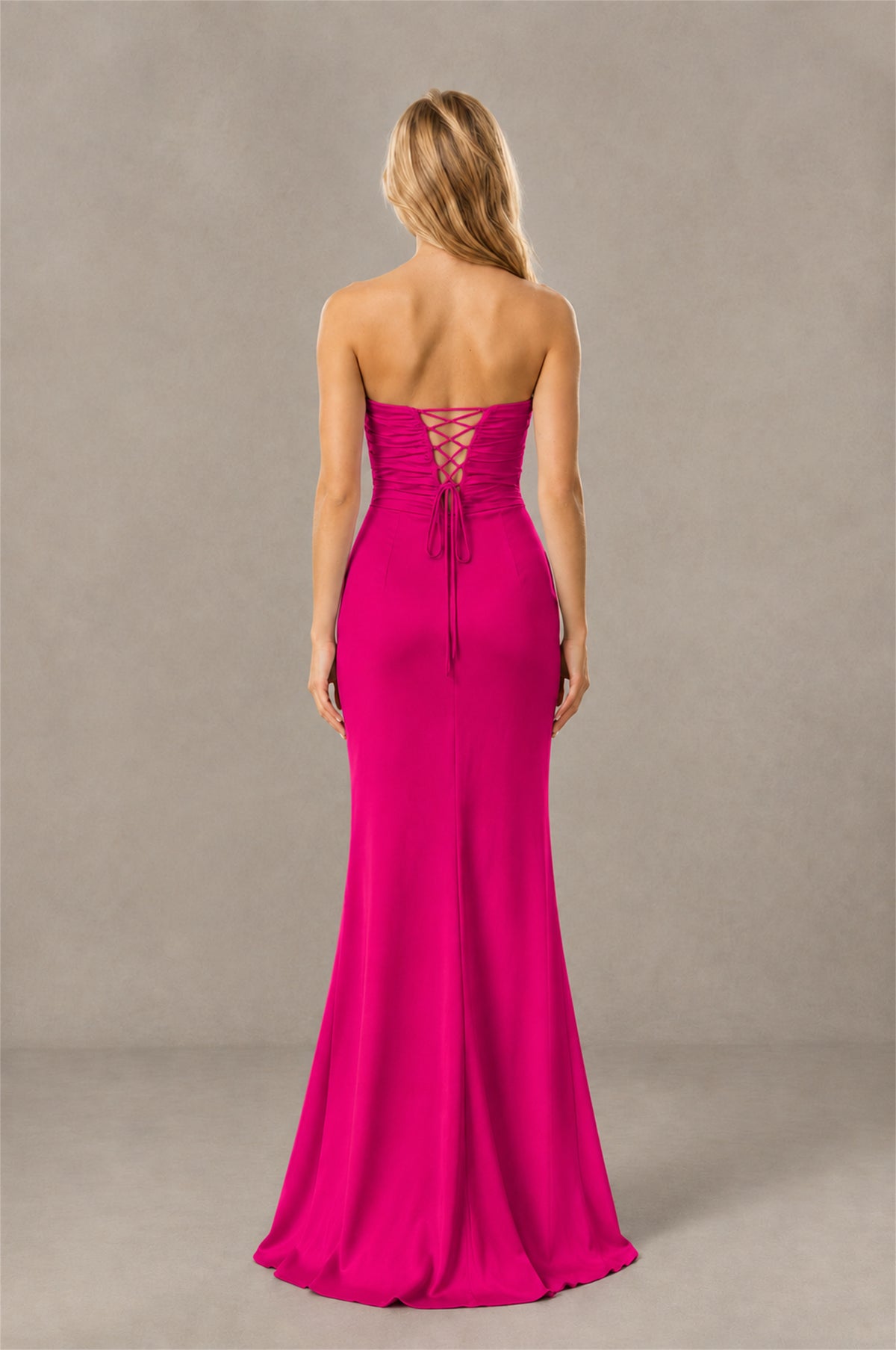 BOLODOO Fuchsia Sweetheart Strapless Twist Knot Cutout Lace-Up Back Satin Mermaid Maxi Dress - Fuchsia - Fuchsia(4)