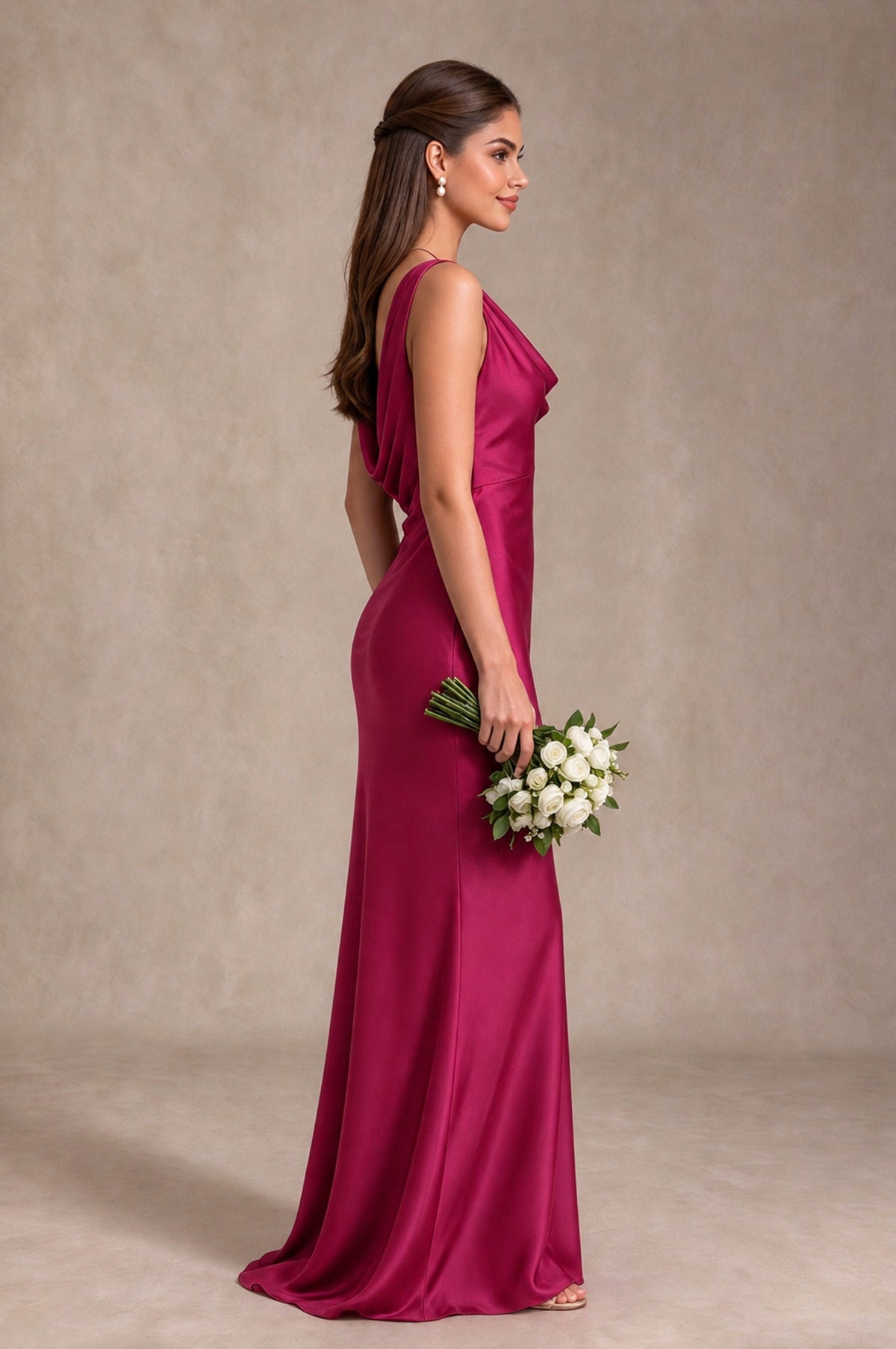 BOLODOO Fuchsia Cowl Neck Open Back Satin Bridesmaid Dress - Fuchsia - Fuchsia_4
