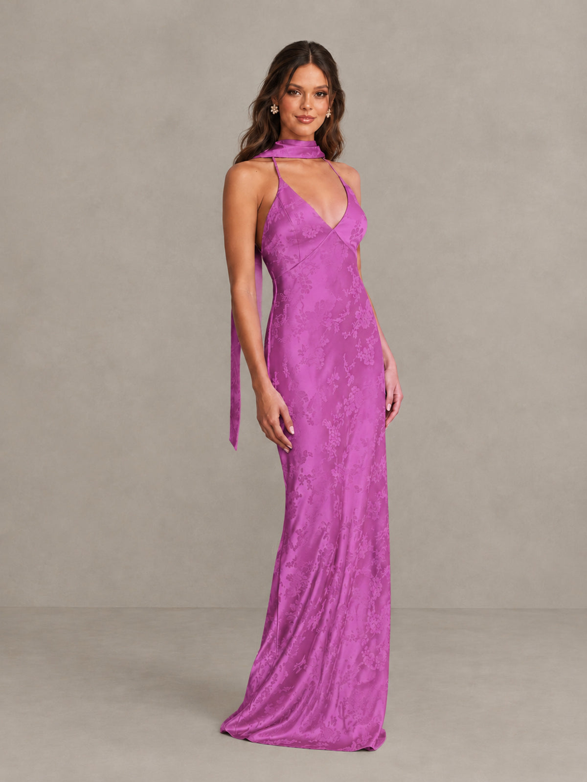 BOLODOO Fuchsia Floral Satin Open-Back Bridesmaid Dress - Fuchsia - Fuchsia_4