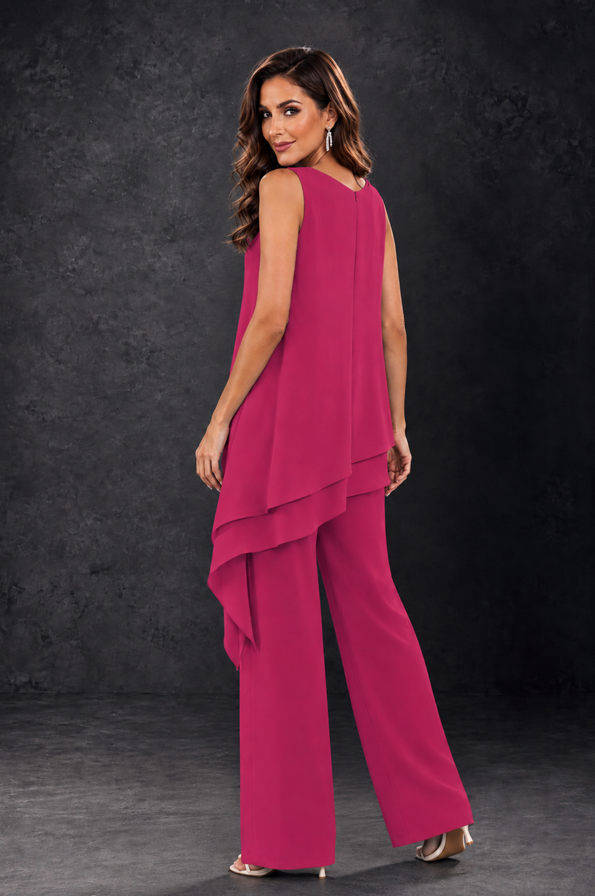 BOLODOO Fuchsia Layered Mother of the Bride Pantsuit with Jacket - Fuchsia - Fuchsia_4