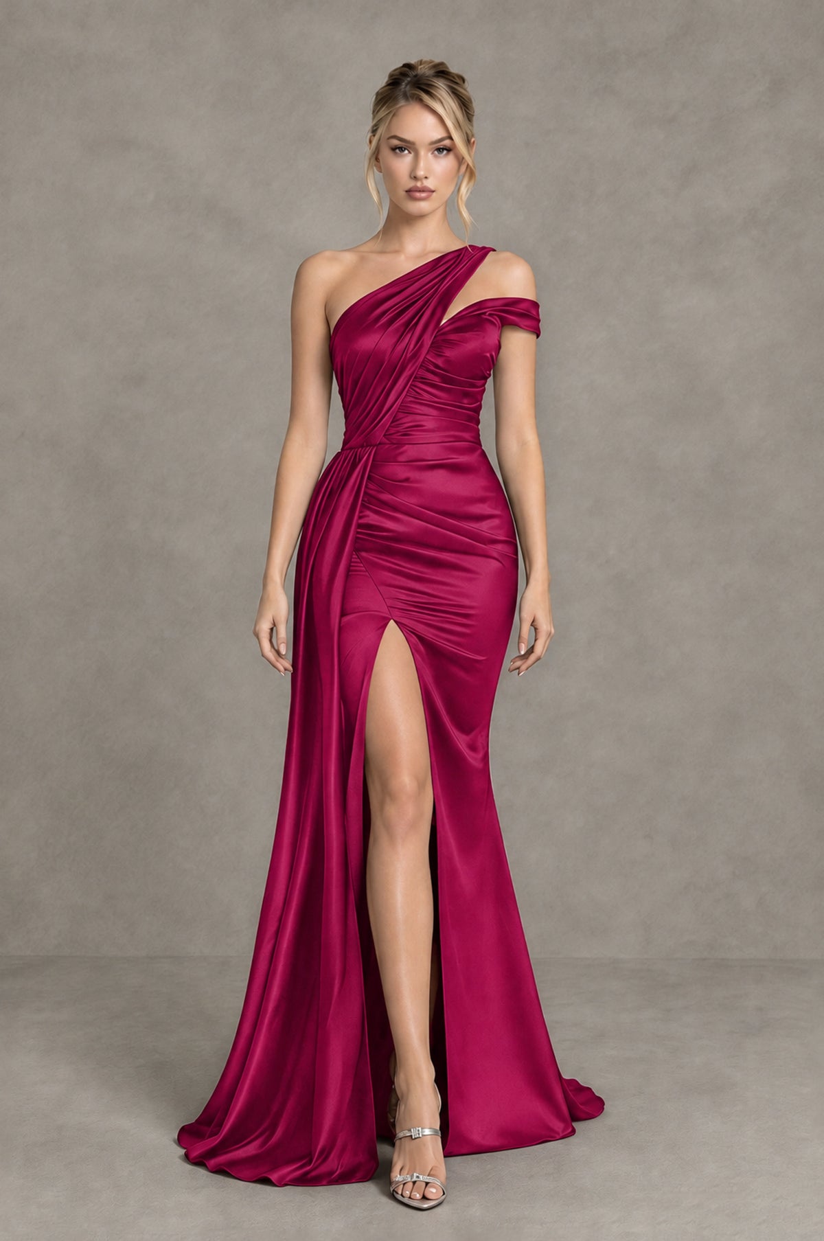 BOLODOO Fuchsia Asymmetric Ruched Formal Evening Dress - Fuchsia - Fuchsia_4
