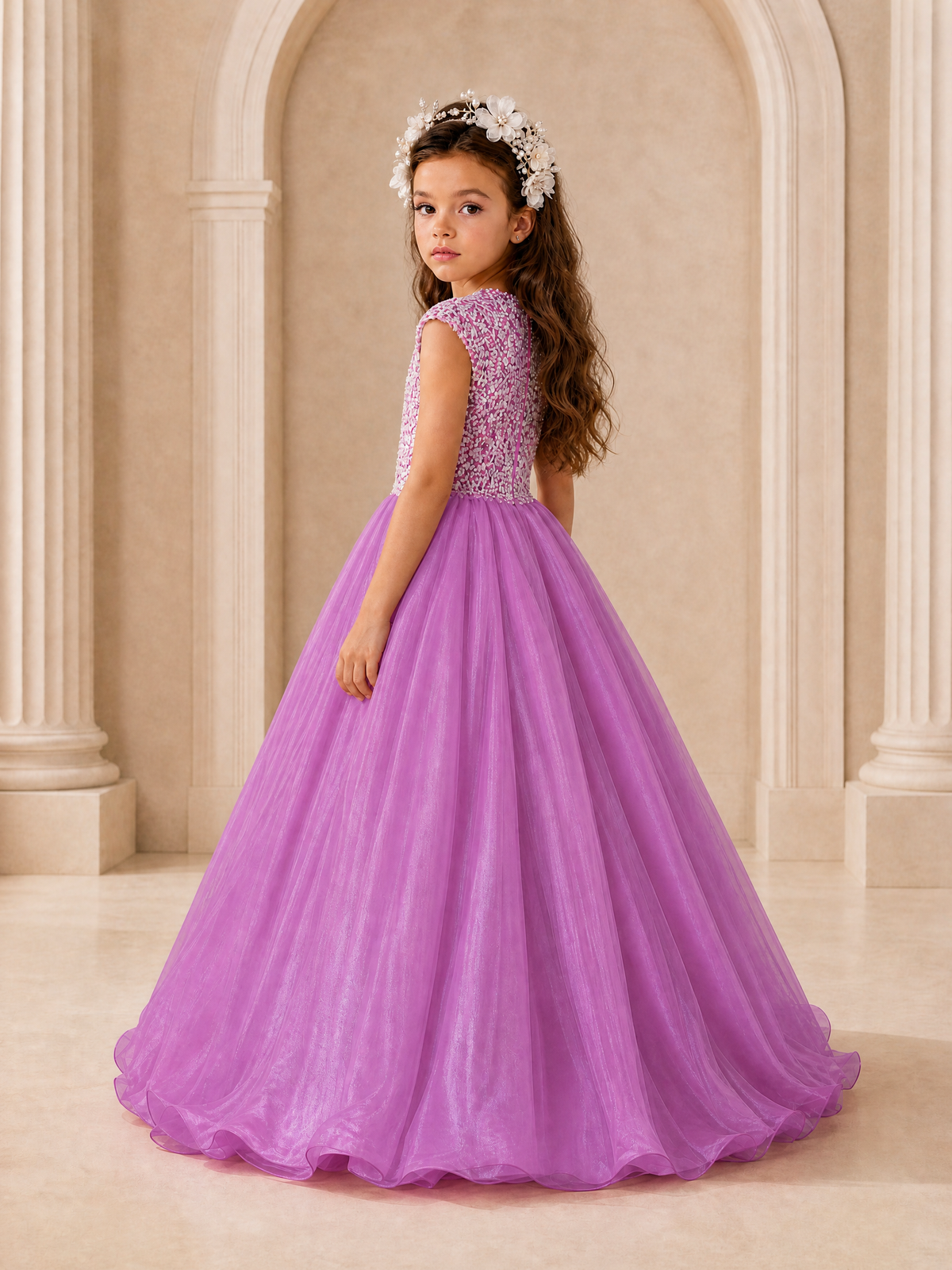 BOLODOO Fuchsia Sequin Tulle Flower Girl Dress with Cap Sleeves - Fuchsia - Fuchsia_4