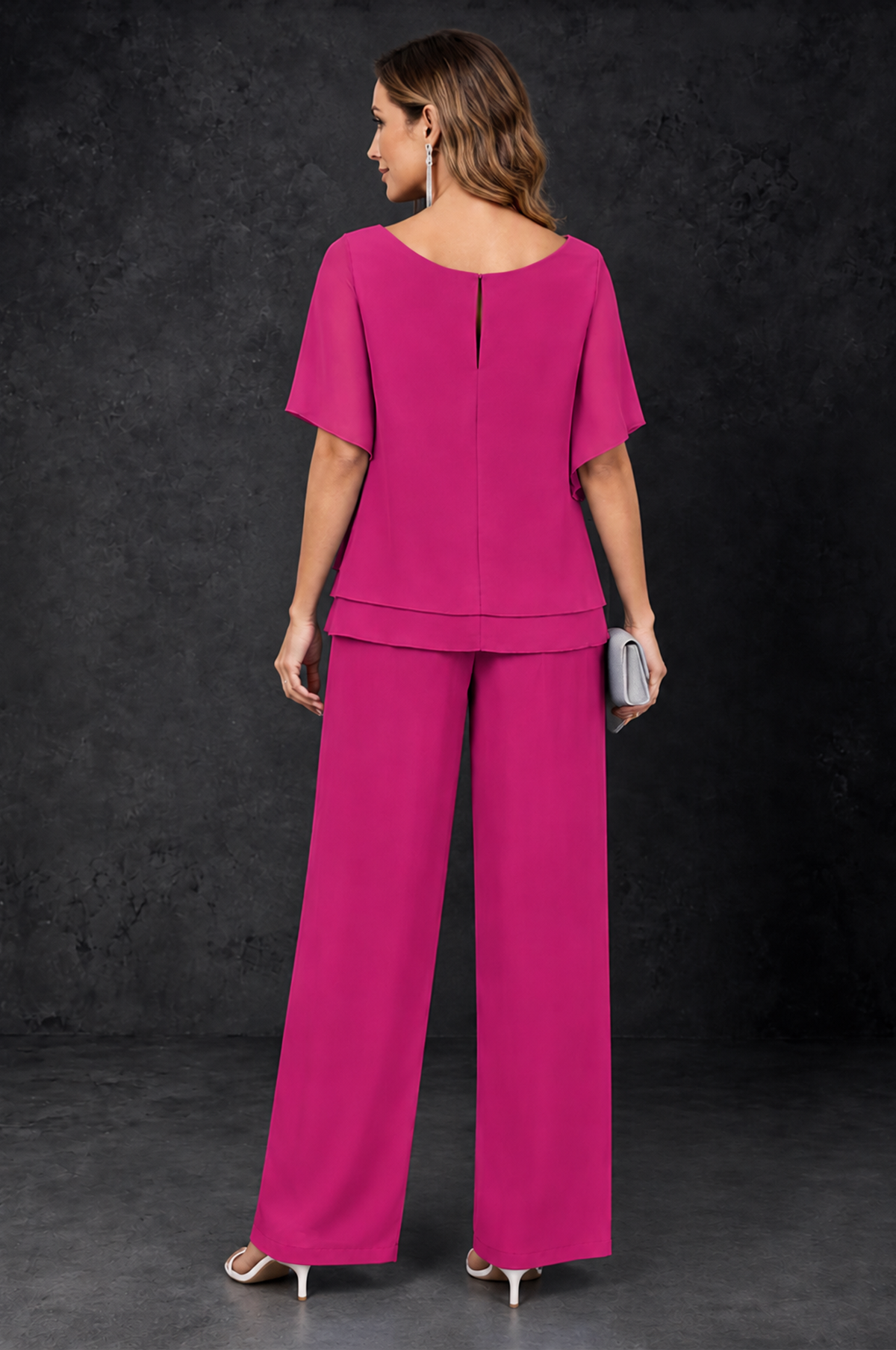 BOLODOO Fuchsia Layered Chiffon-Look Mother of the Bride Pantsuit - Fuchsia - Fuchsia_4
