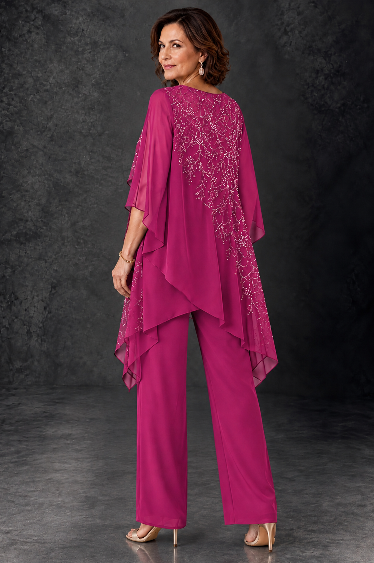 BOLODOO Fuchsia Embellished Cape Pant Suit for Mother of the Bride - Fuchsia - Fuchsia_4