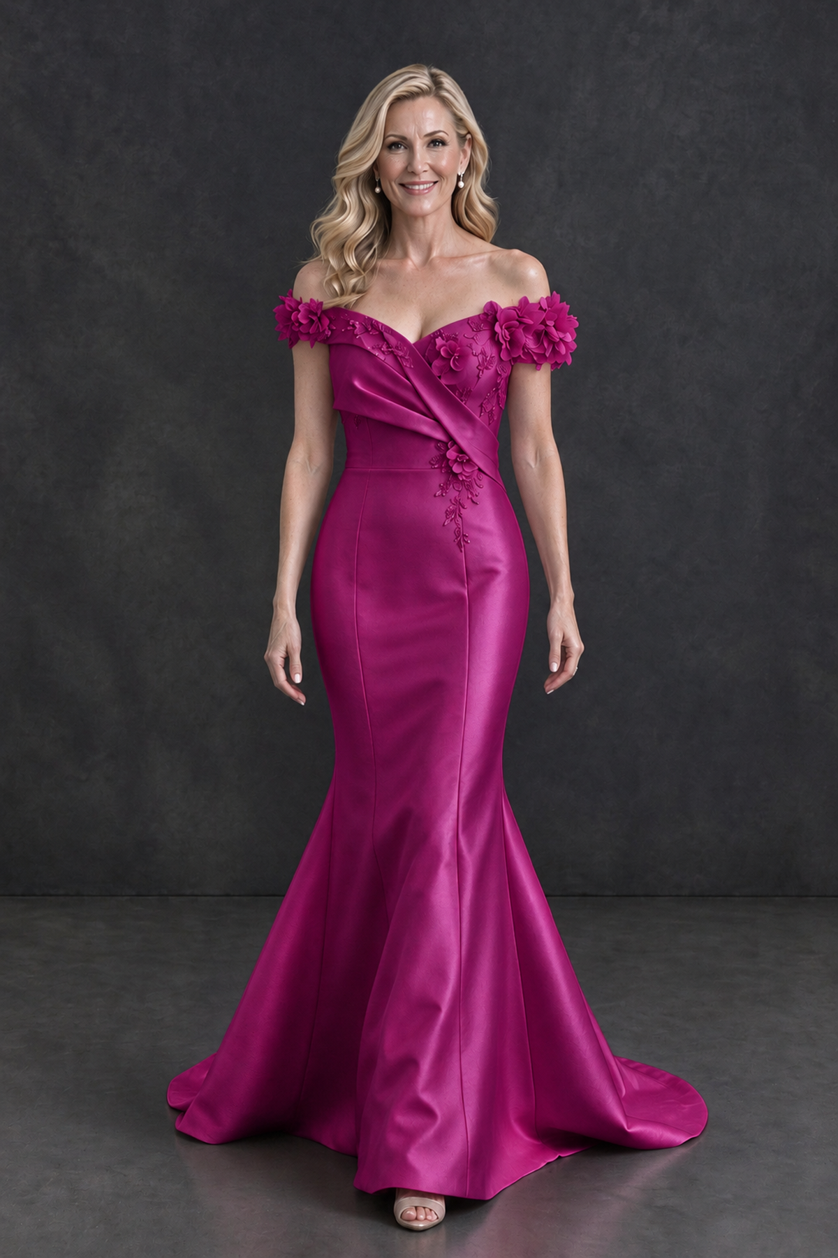 BOLODOO Fuchsia Off-Shoulder Floral Mermaid Mother of the Bride Dress - Fuchsia - Fuchsia_4