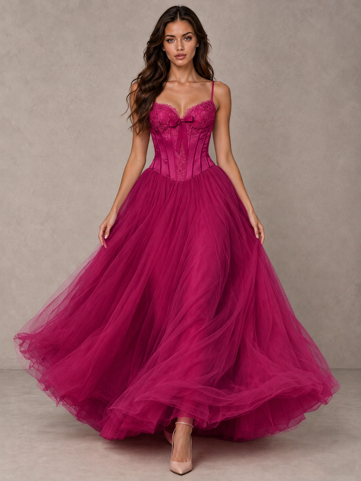 BOLODOO Fuchsia Corset Tulle Prom Dress with Spaghetti Straps - Fuchsia - Fuchsia_4