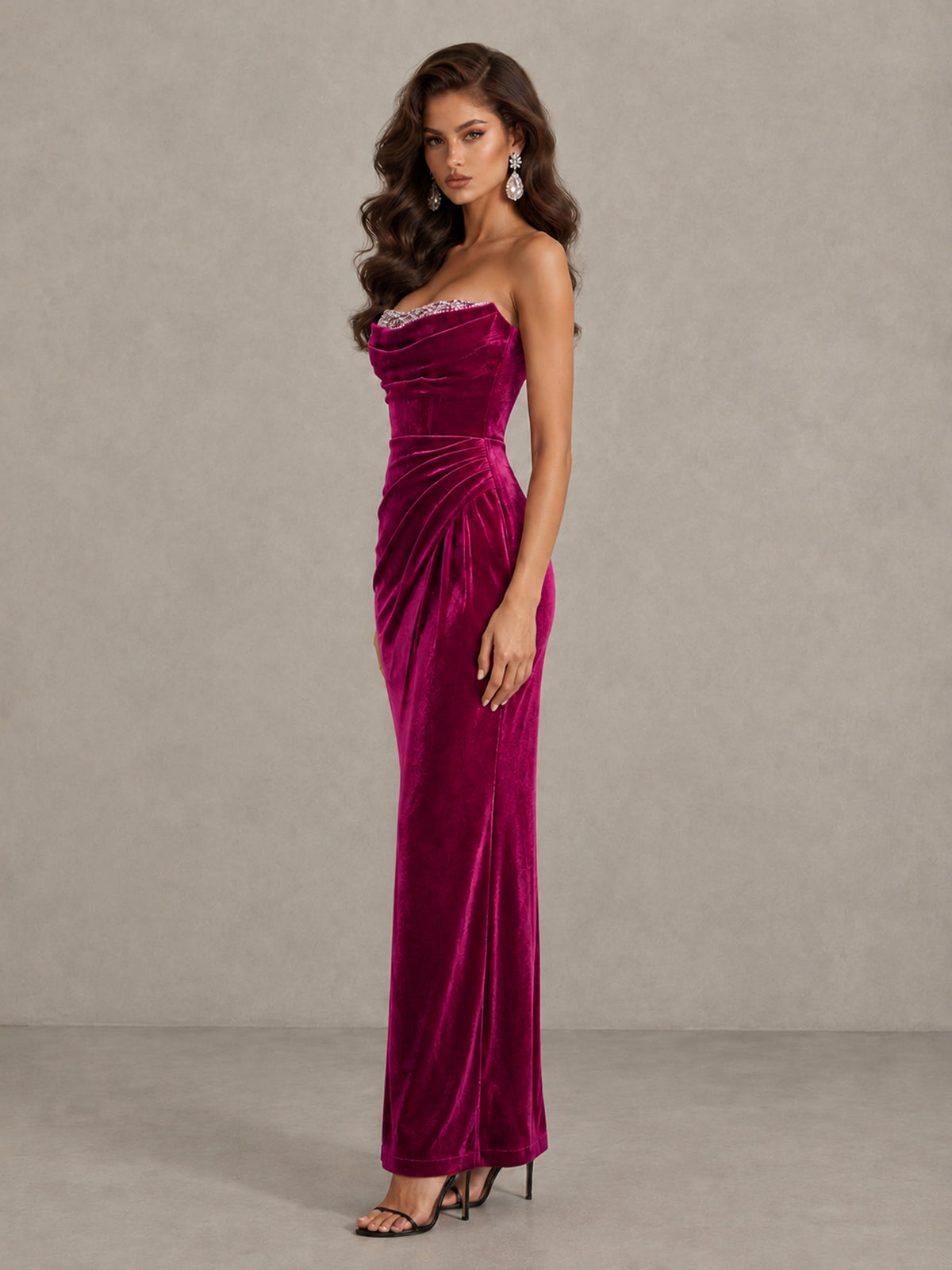 BOLODOO Fuchsia Strapless Velvet Cocktail Maxi Dress - Fuchsia - Fuchsia_4