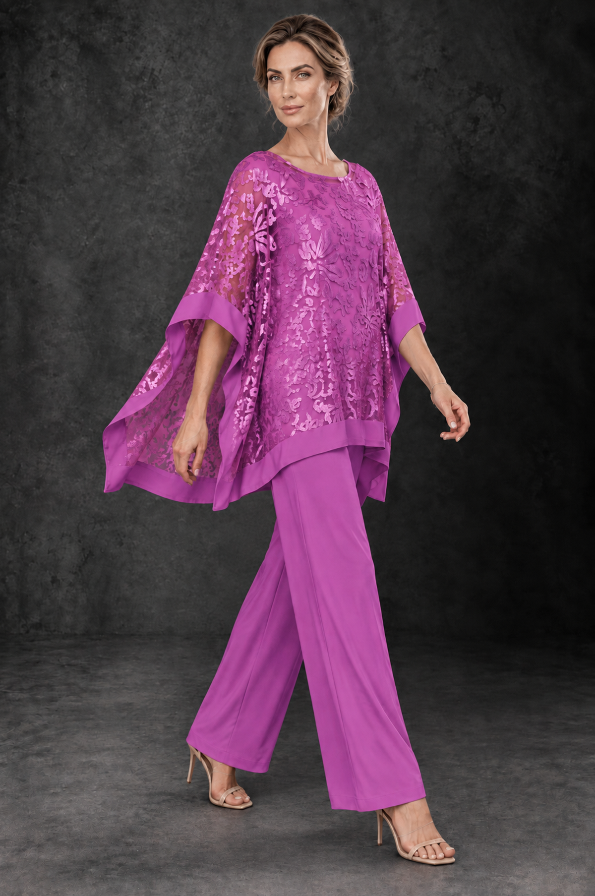 BOLODOO Fuchsia Floral Cape Mother of the Bride Pant Suit - Fuchsia - Fuchsia_4