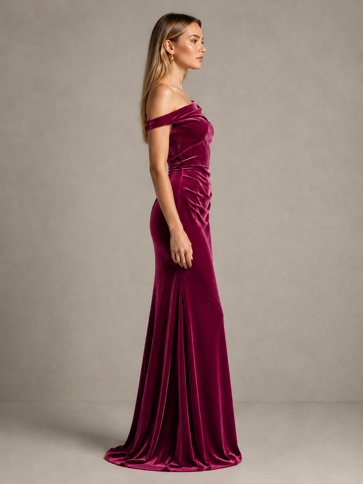 BOLODOO Fuchsia One-Shoulder Velvet Mermaid Evening Gown - Fuchsia - Fuchsia_4