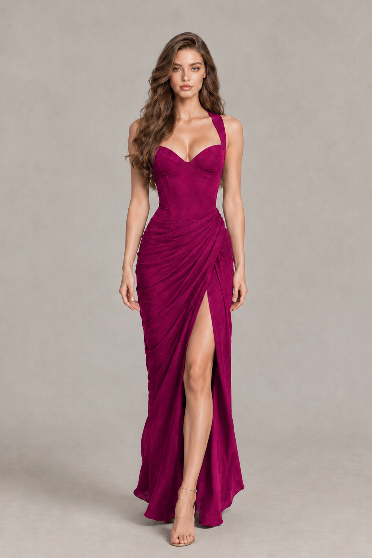 BOLODOO Fuchsia Sweetheart Maxi Dress with High Slit - Fuchsia - Fuchsia_4