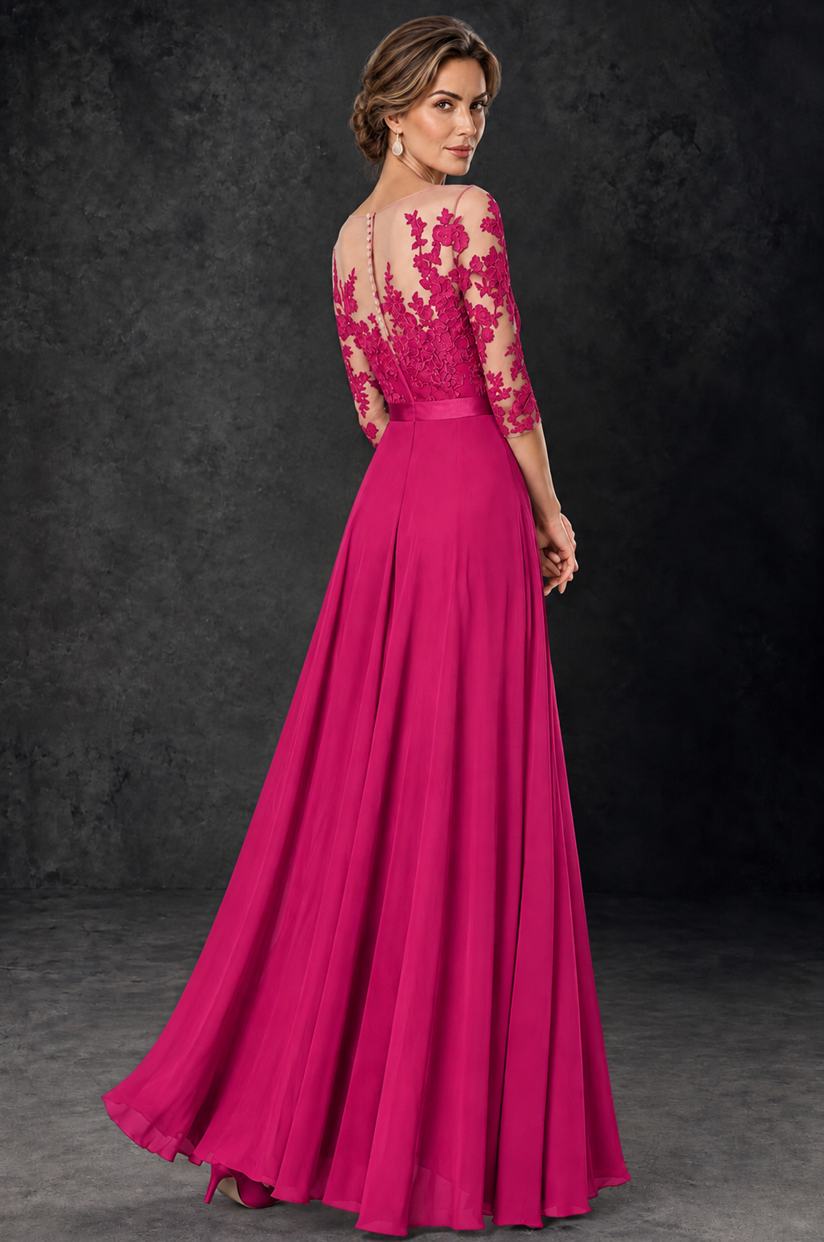 BOLODOO Fuchsia Lace Wide-Leg Jumpsuit with Three-Quarter Sleeves - Fuchsia - Fuchsia_4