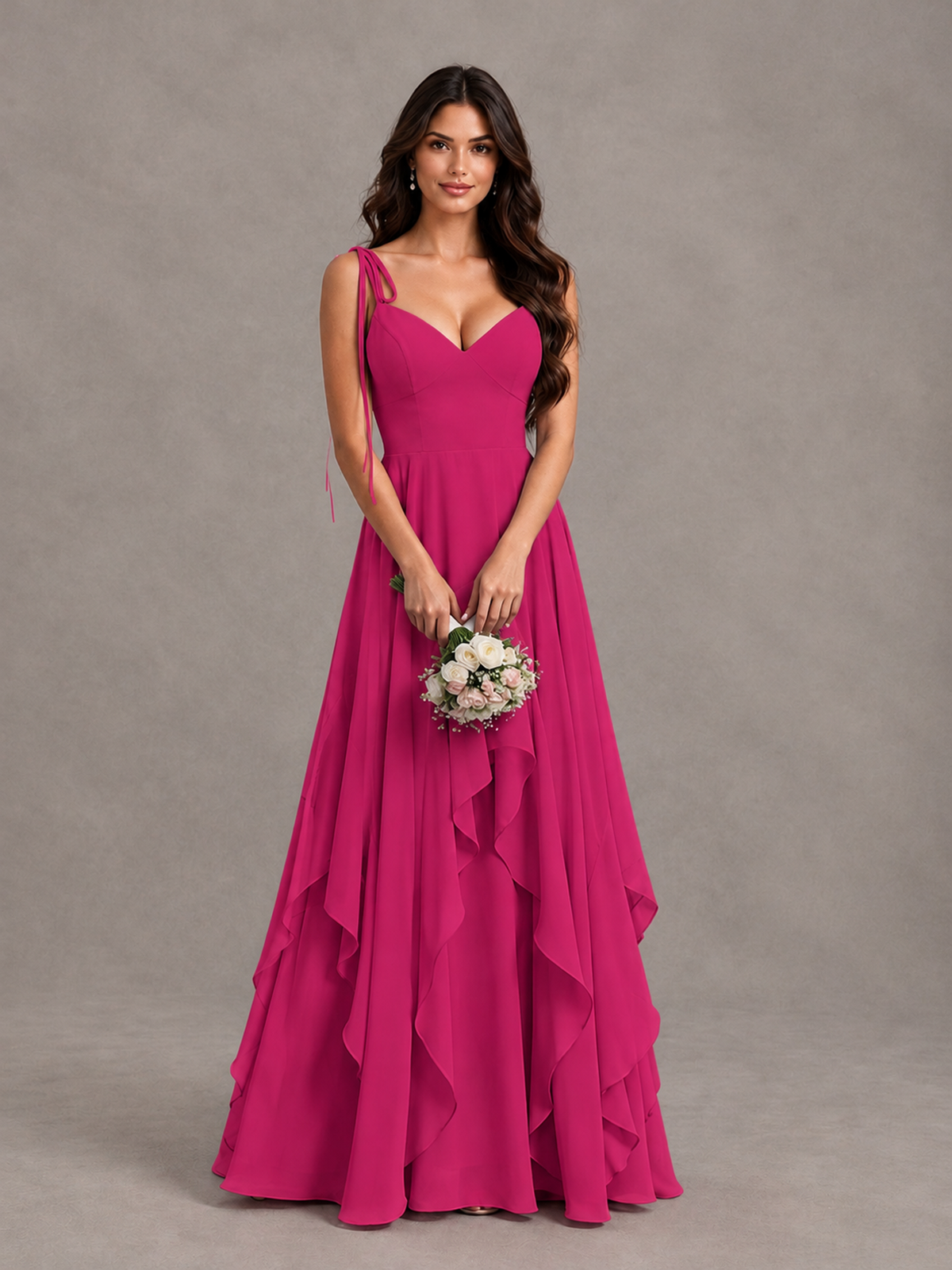 BOLODOO Fuchsia Tie-Strap Ruffle A-Line Bridesmaid Dress - Fuchsia - Fuchsia_4