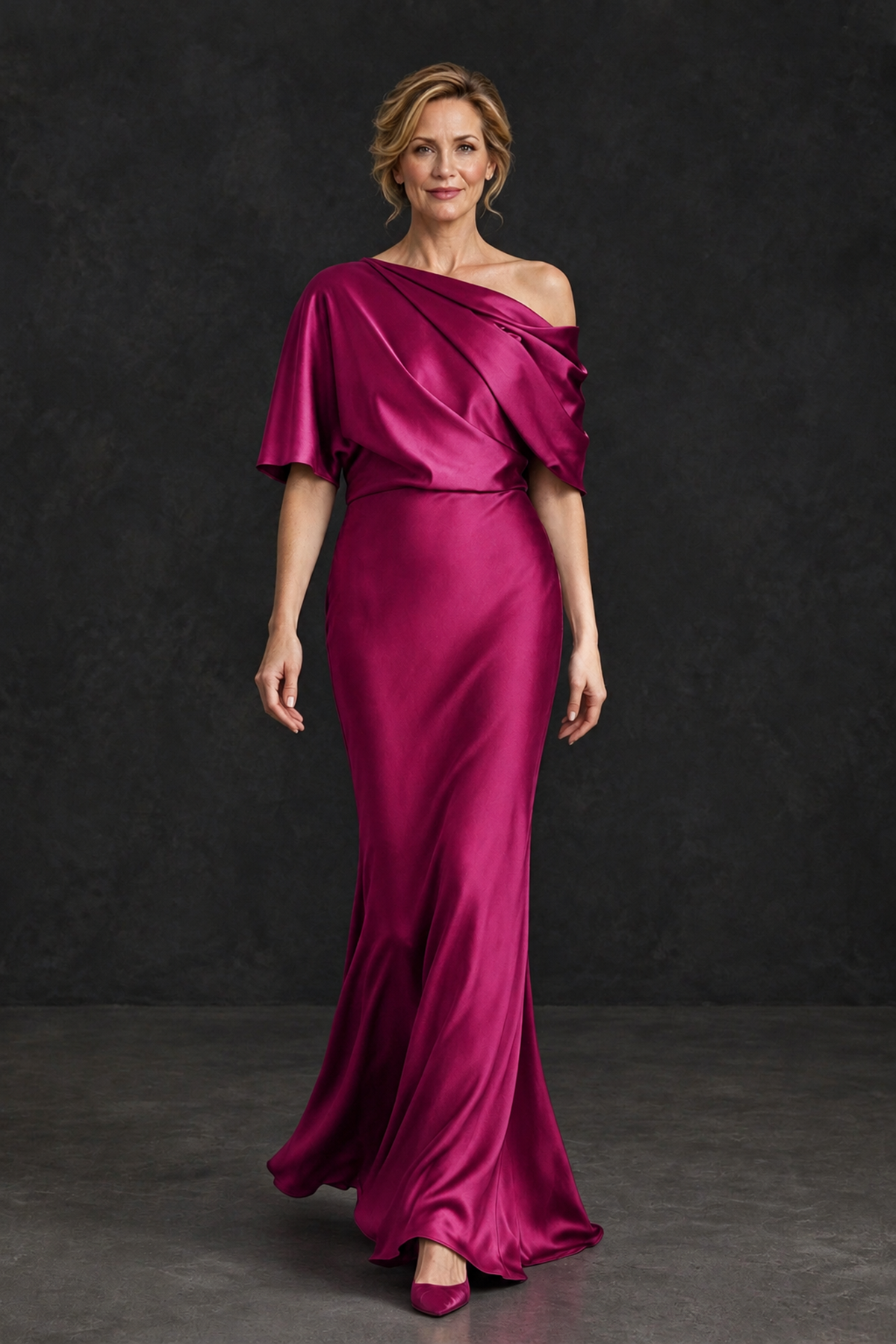 BOLODOO Fuchsia Satin Asymmetric Mother of the Bride Dress - Fuchsia - Fuchsia_4