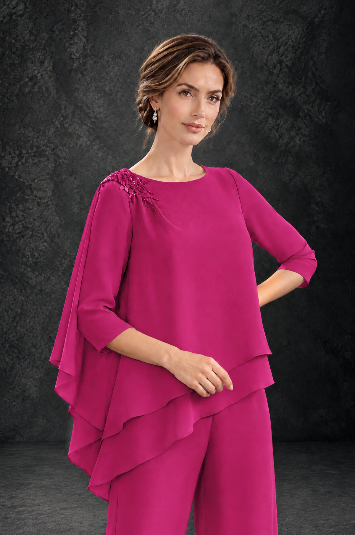 BOLODOO Fuchsia Layered Wide-Leg Mother of the Bride Pant Suit - Fuchsia - Fuchsia_4