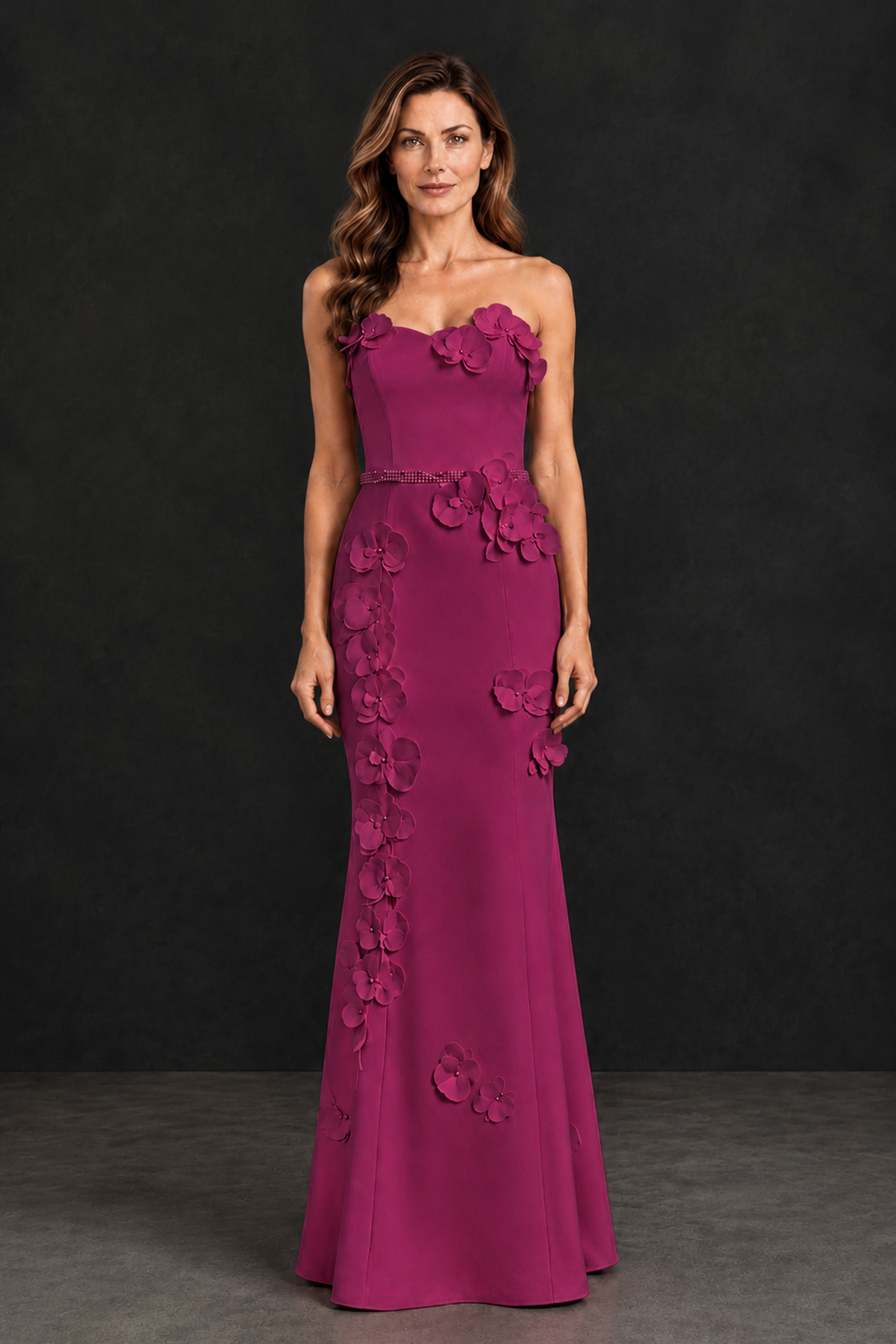BOLODOO Fuchsia Strapless Mother of the Bride Dress with 3D Floral Appliques - Fuchsia - Fuchsia_4