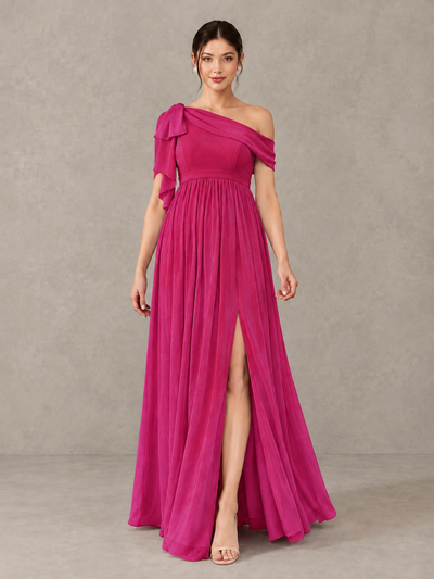 BOLODOO Fuchsia One-Shoulder Maternity Bridesmaid Dress with Slit - Fuchsia - Fuchsia (1)
