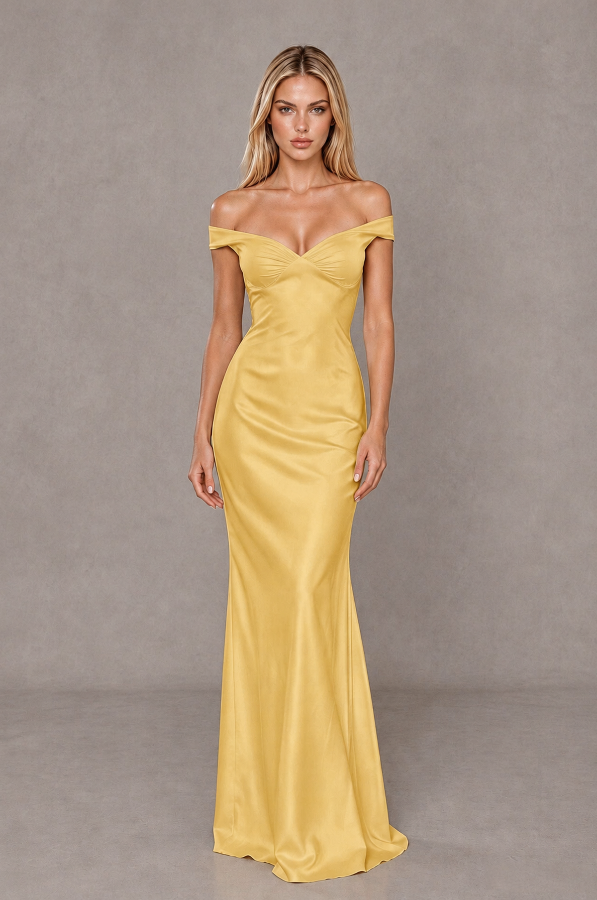 BOLODOO Gold Off-Shoulder Open-Back Satin Evening Gown - Gold - Gold_01