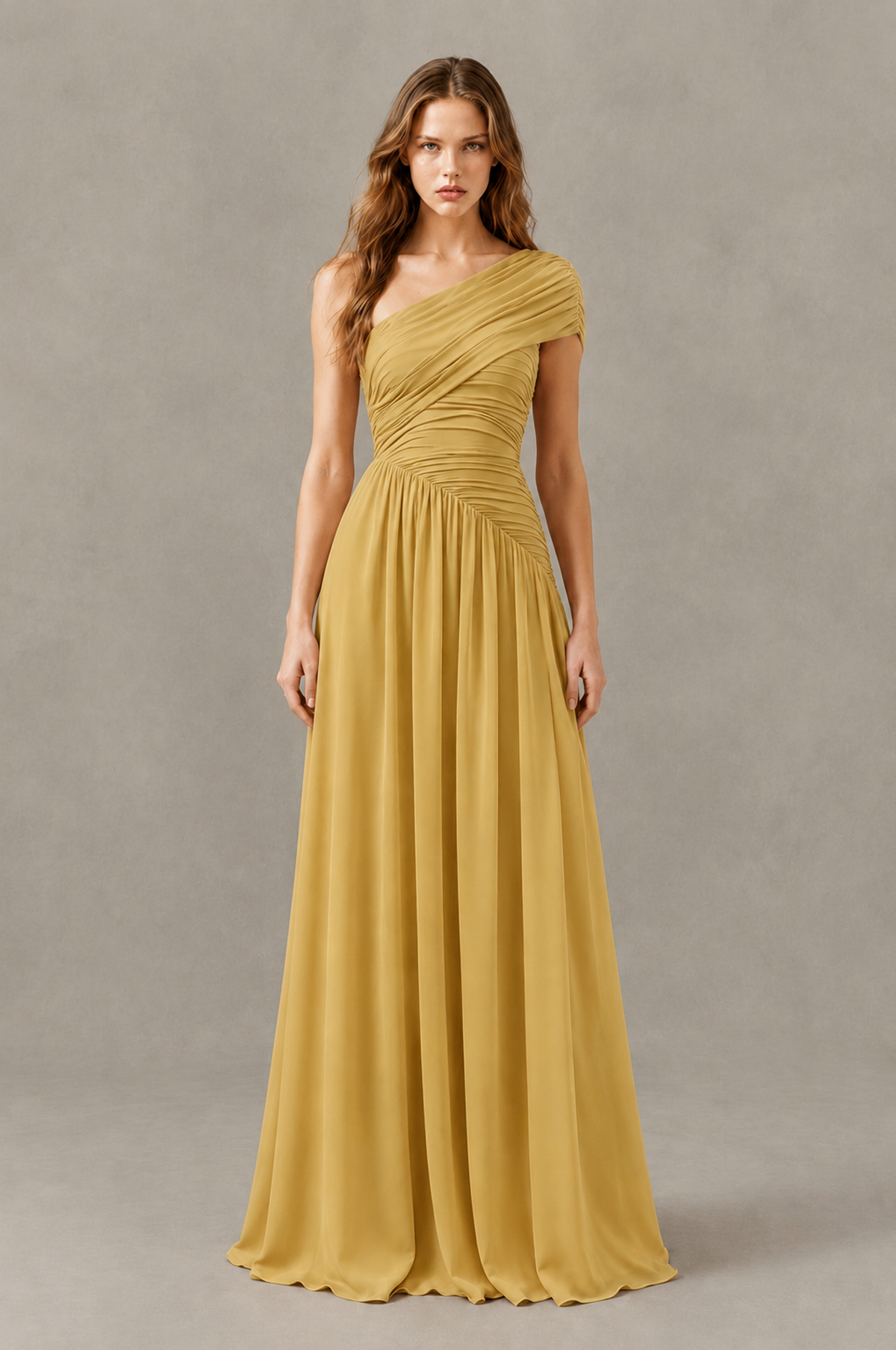 BOLODOO Gold One-Shoulder Ruched Floor-Length Bridesmaid Dress - Gold - Gold_01