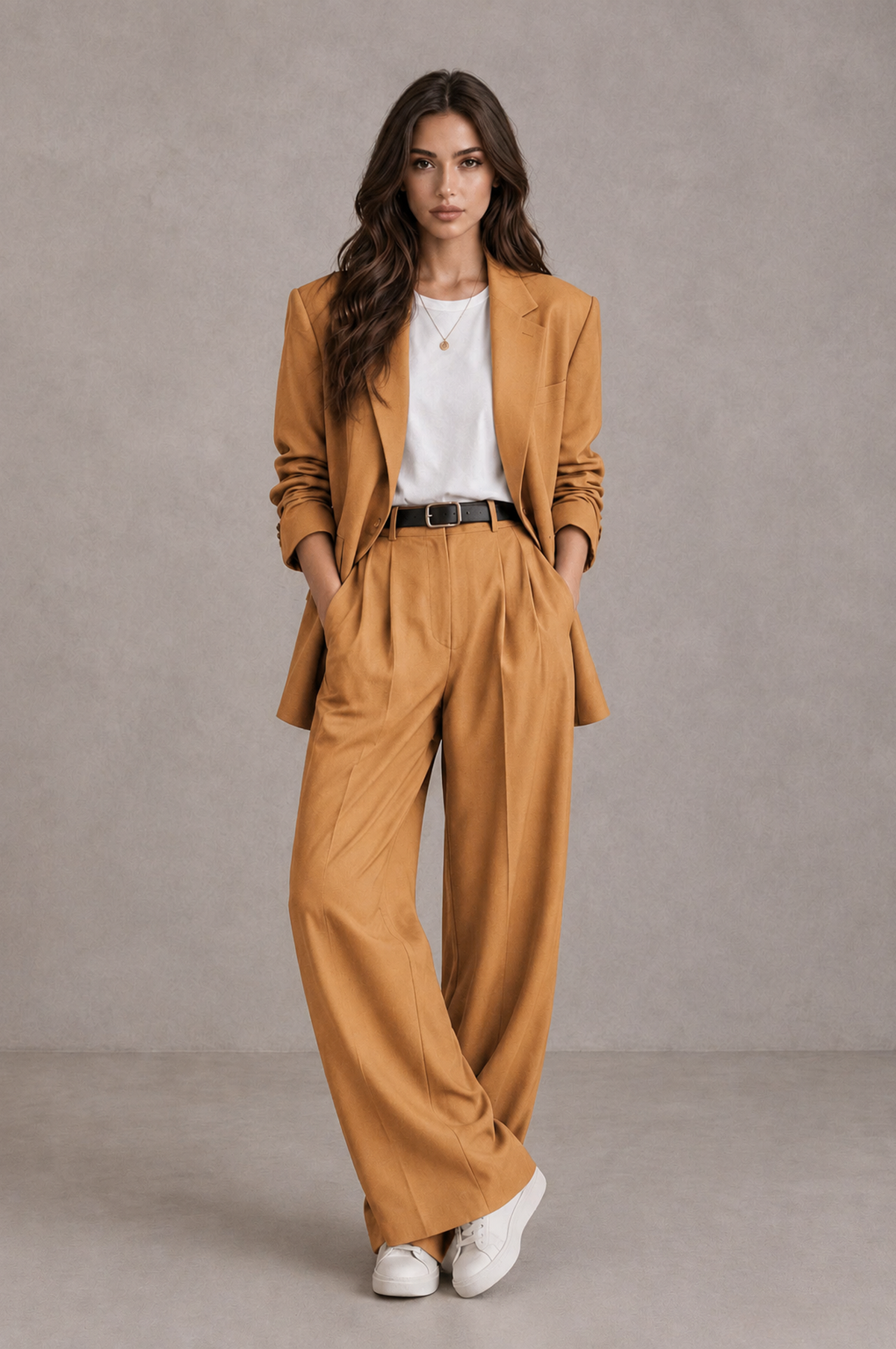 BOLODOO Gold Brown Blazer & Wide-Leg Pants Suit for Women - Gold - Gold_01