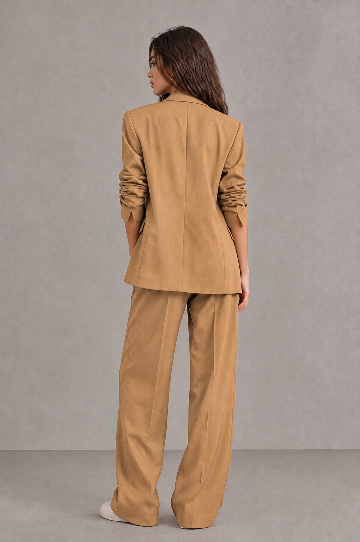 BOLODOO Gold Brown Blazer & Wide-Leg Pants Suit for Women - Gold - Gold_02