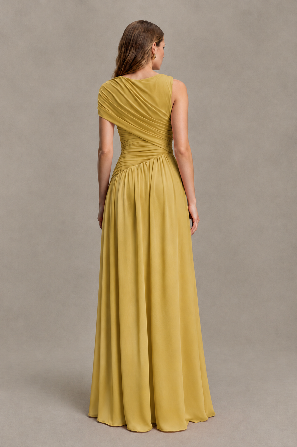 BOLODOO Gold One-Shoulder Ruched Floor-Length Bridesmaid Dress - Gold - Gold_02