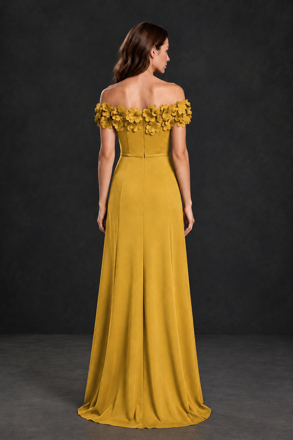 BOLODOO Gold Off-the-Shoulder Mother of the Bride Dress with Floral Appliques - Gold - Gold_02